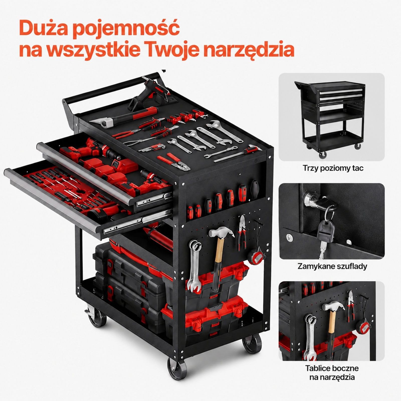 Wózek narzędziowy czarny do warsztatu i transportu