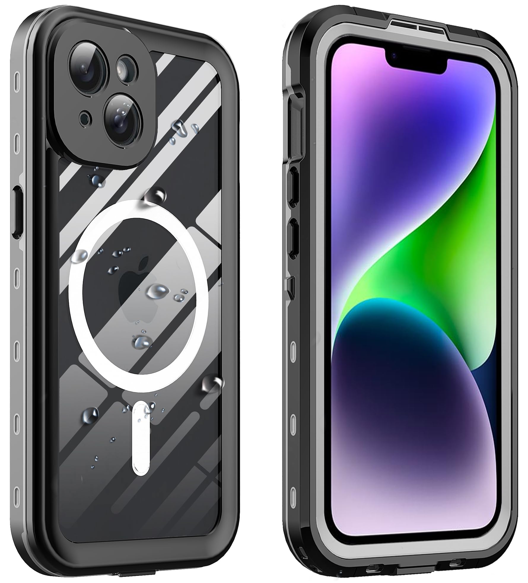 Ezanmull for iPhone 14 Plus Waterproof Case with Built-in Screen Protector & Compatible with MagSafe Magnetic - Rugged Full Body Dustproof Shockproof Protective Cover for iPhone 14 Plus 6.7" (Black)