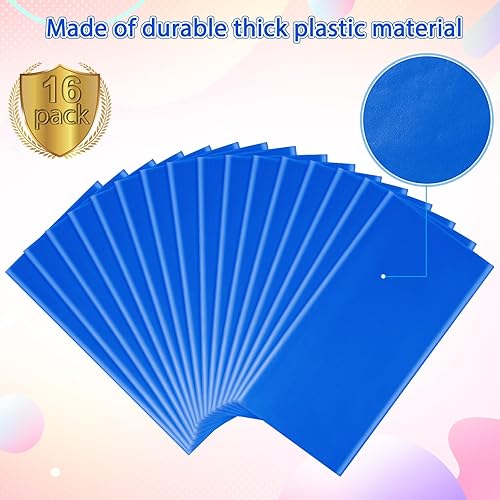 Miniatura 4 de Paquete de 16 manteles de plástico azul para mesas rectangulares, manteles decorativos de alta calidad azul real desechables para fiestas, manteles