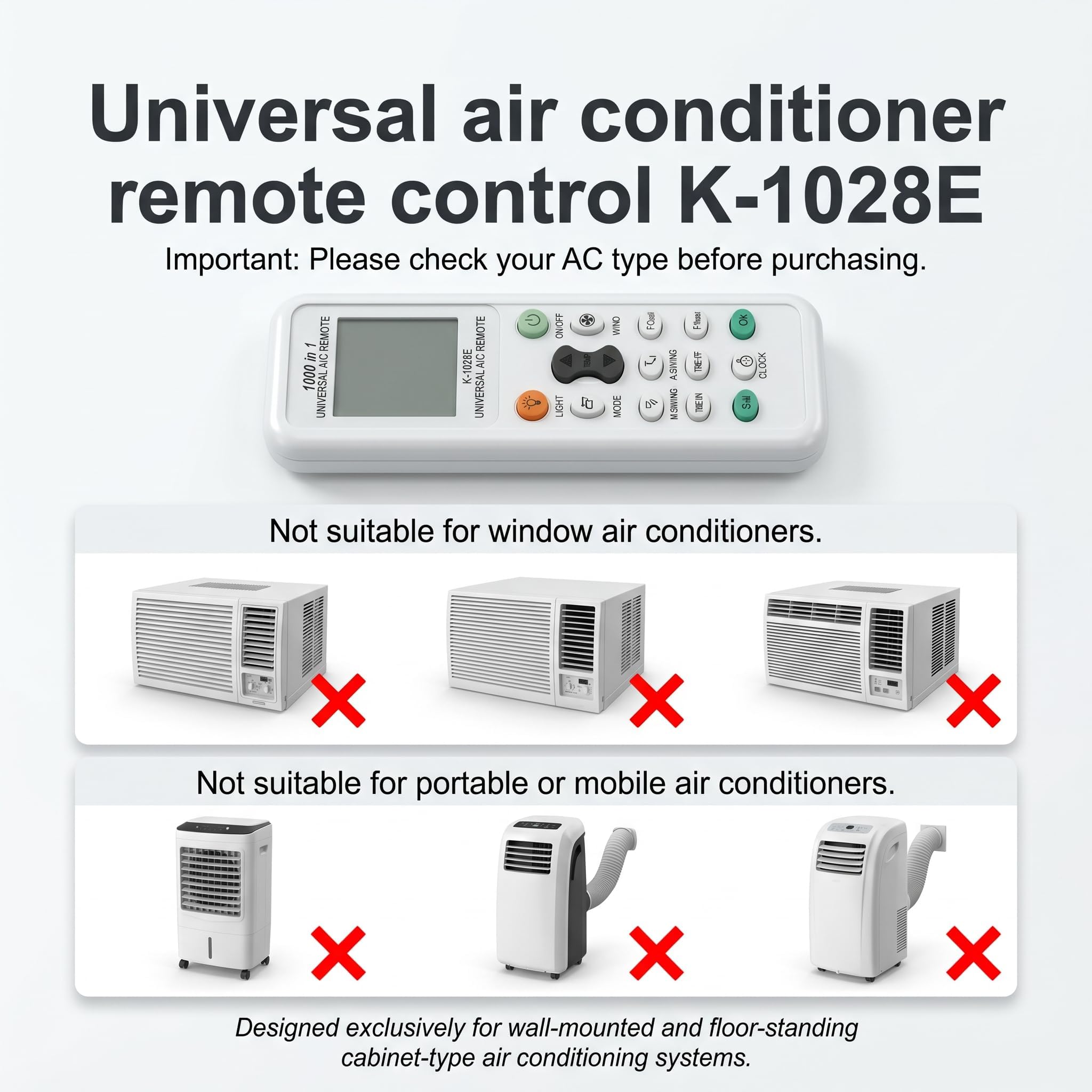 Telecomando universale per condizionatore d'aria K-1028E, telecomando universale LCD 1000 in 1 compatibile con LG Samsung Daikin Gree Midea Haier Toshiba, ricambio per condizionatore d'aria