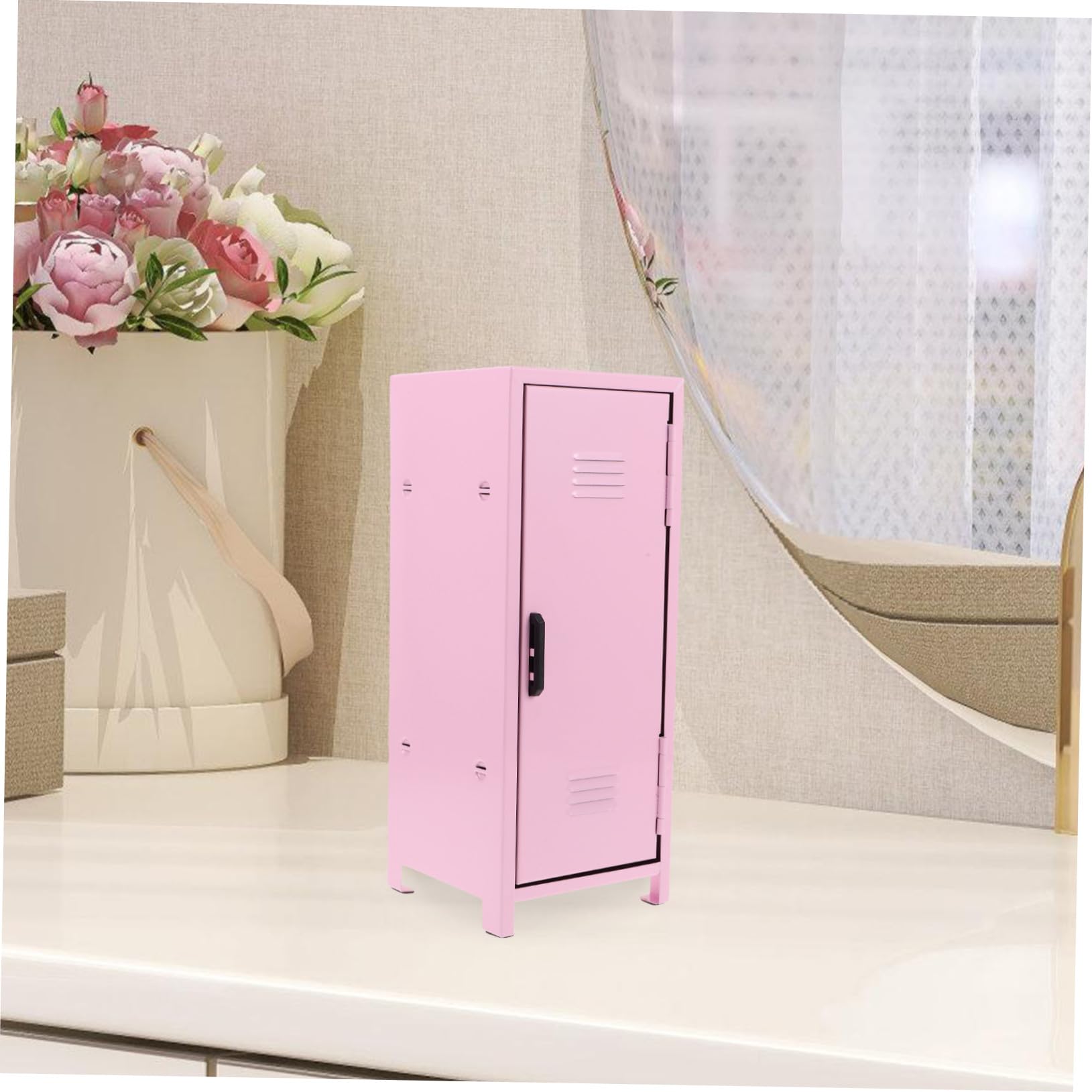 Mini Armadietto in Acciaio Rosa con Serratura e Chiavi Organizer da Scrivania per Ragazze con Scomparti Multipli per Cosmetici e Piccoli Oggetti Scaffale Sicuro per Trucco e