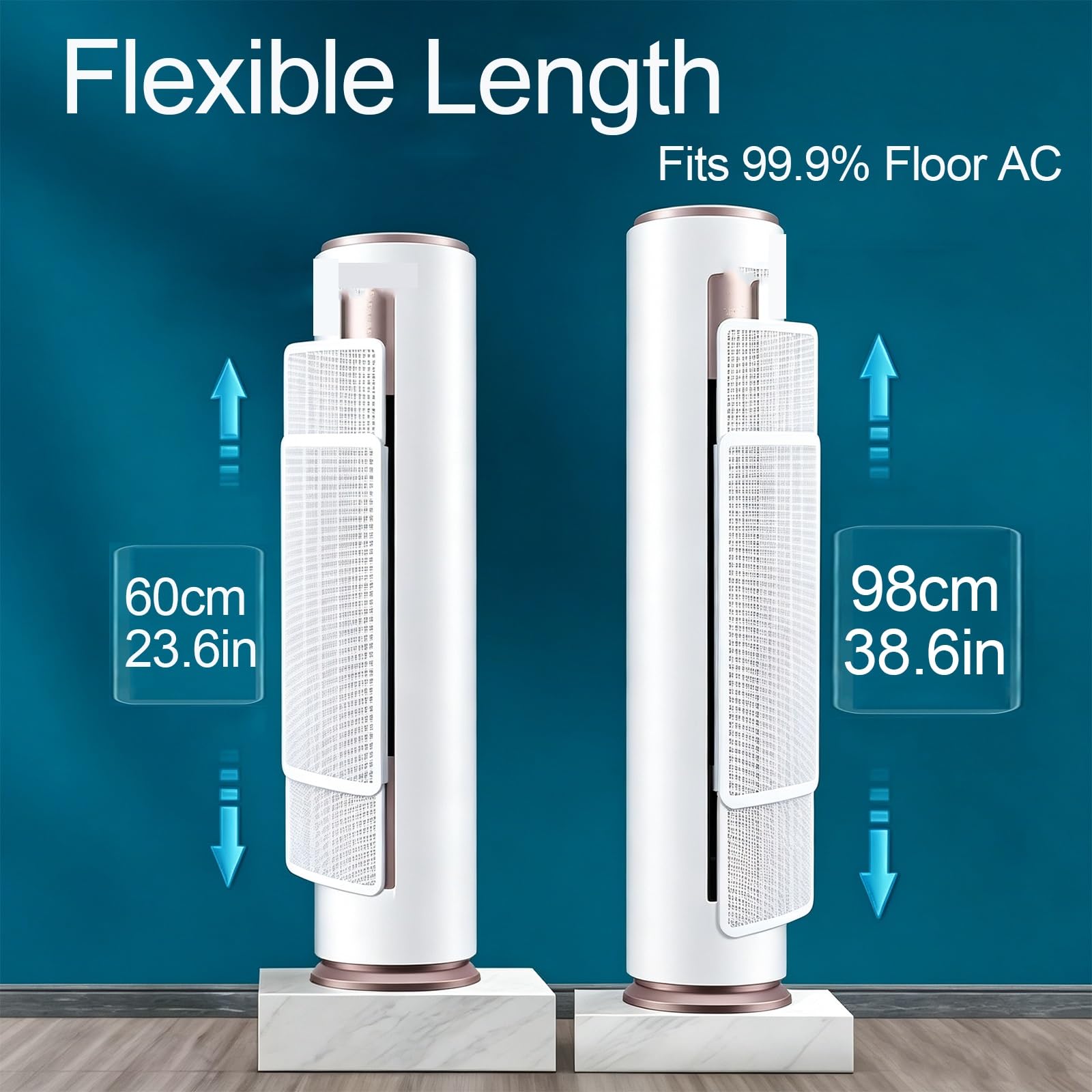 Deflettore Climatizzatore Colonna, PP+ABS 60-98cm, Guida Aria 180° | Copertura Bocchetta AC Estensibile, Pannello Composito Con Portata 15kg, per Unità Verticali a Pavimento