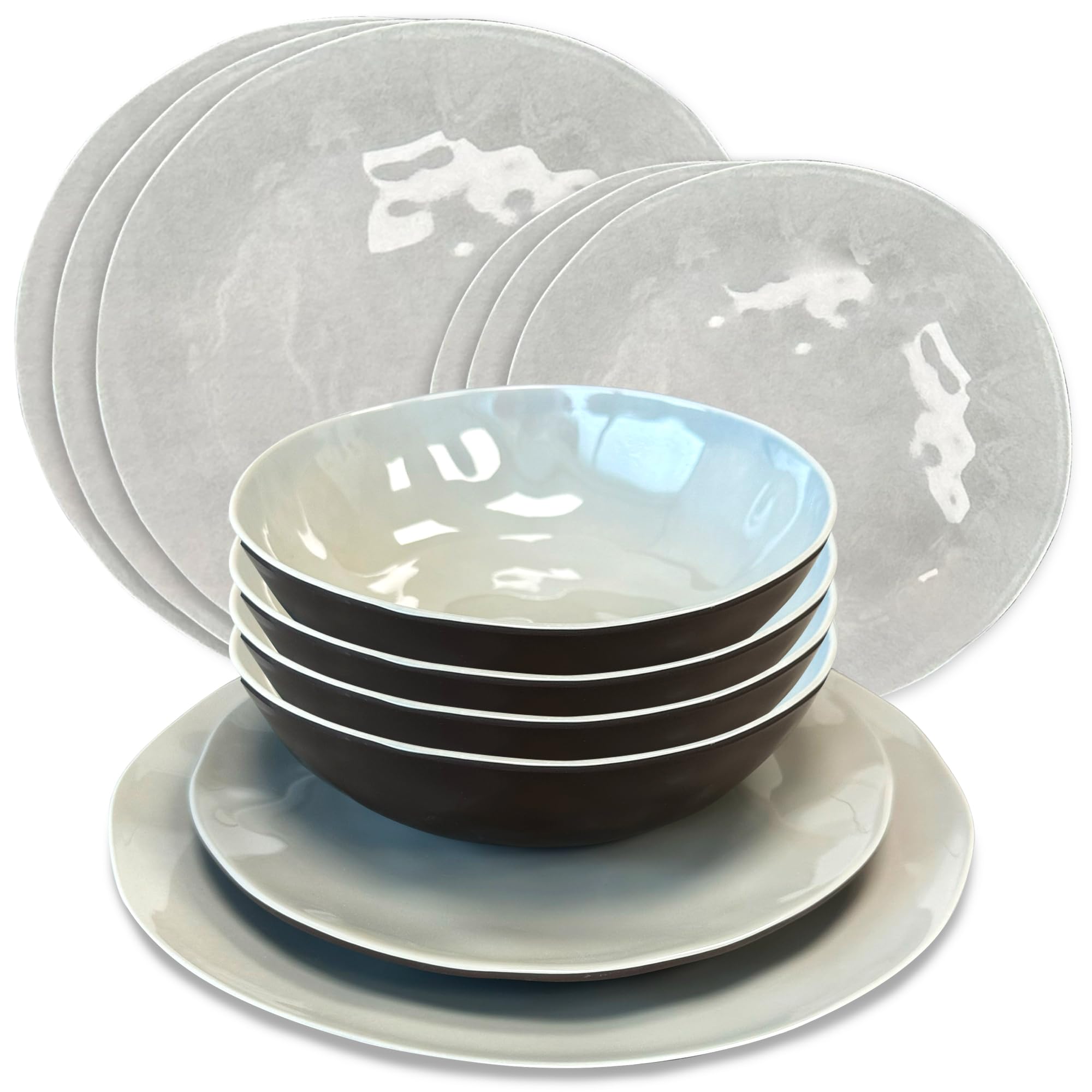 Liberty Leisure Capri 12 Piece Melamine Dinner Set - Plates & Bowls Set, Camping Essentials, Durable & Lightweight Tableware for Outdoor Dining, Picnic Set, Unbreakable, BPA-Free, Dishwasher Safe