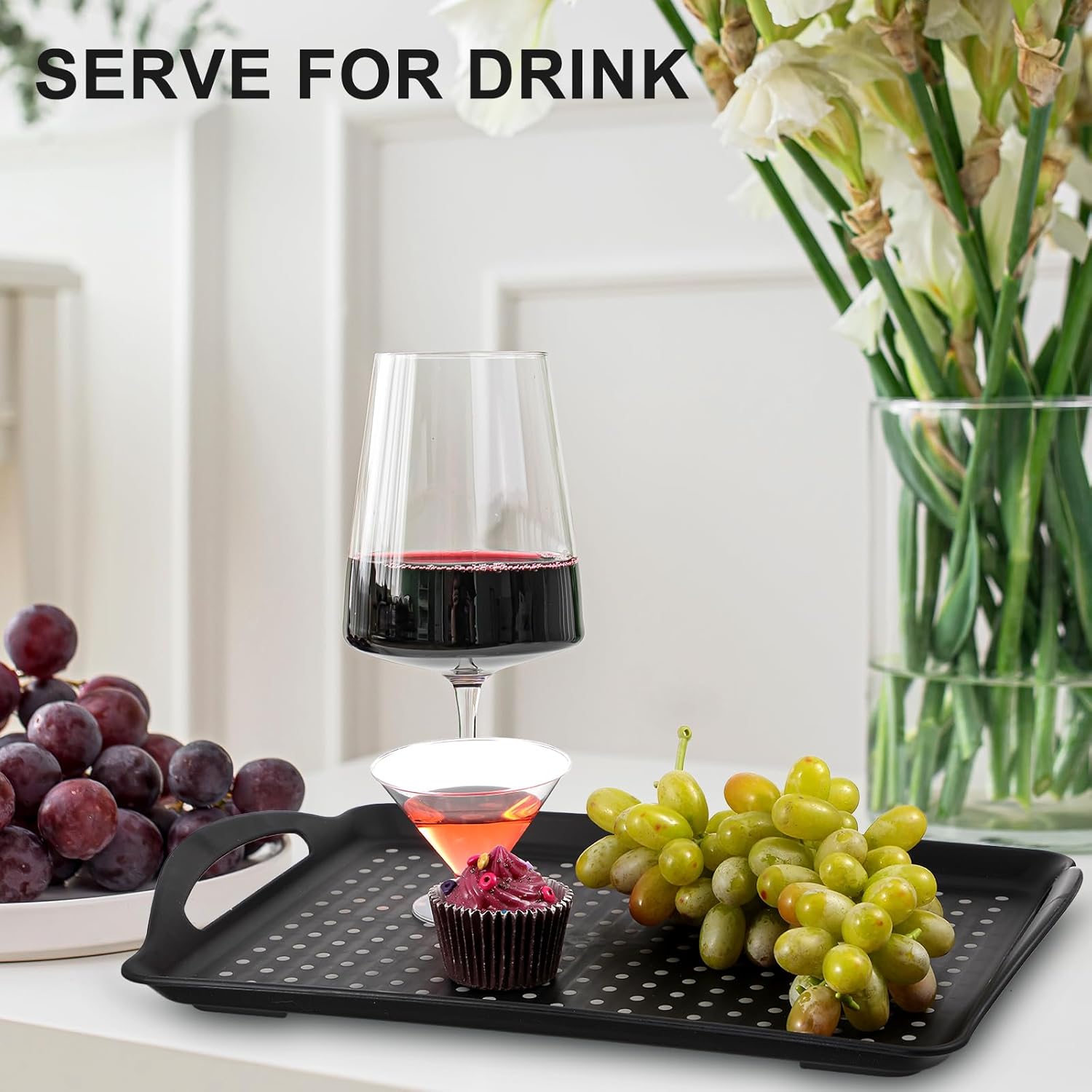 3 Pcs Anti-Slip Serving Trays with Handles, Rectangular Food Serving Tray for Lap, Reusable and Durable, Black - Image 6