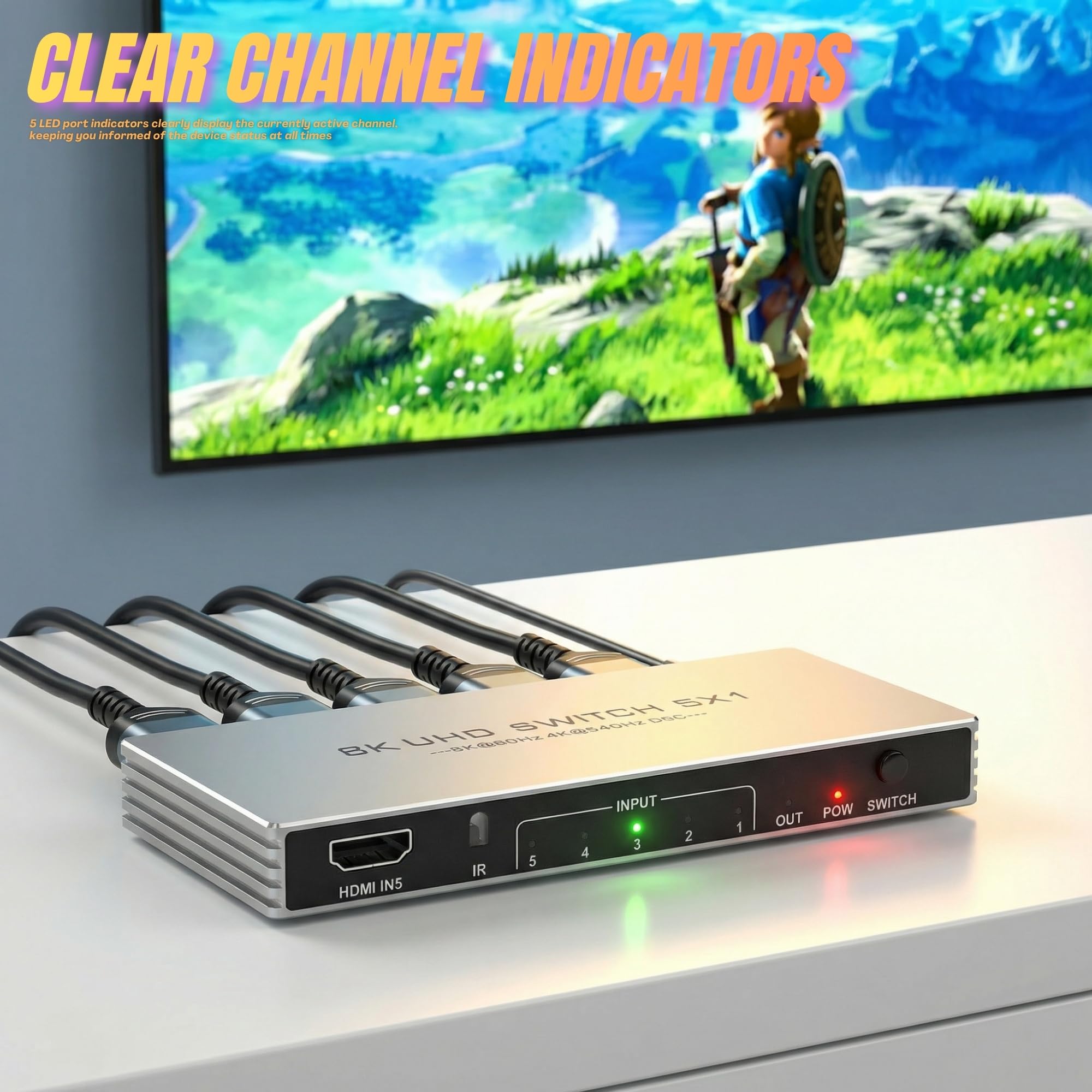 Conmutador HDMI 5 en 1, conmutador HDMI 2.1 8K a 60Hz 4K a 240Hz