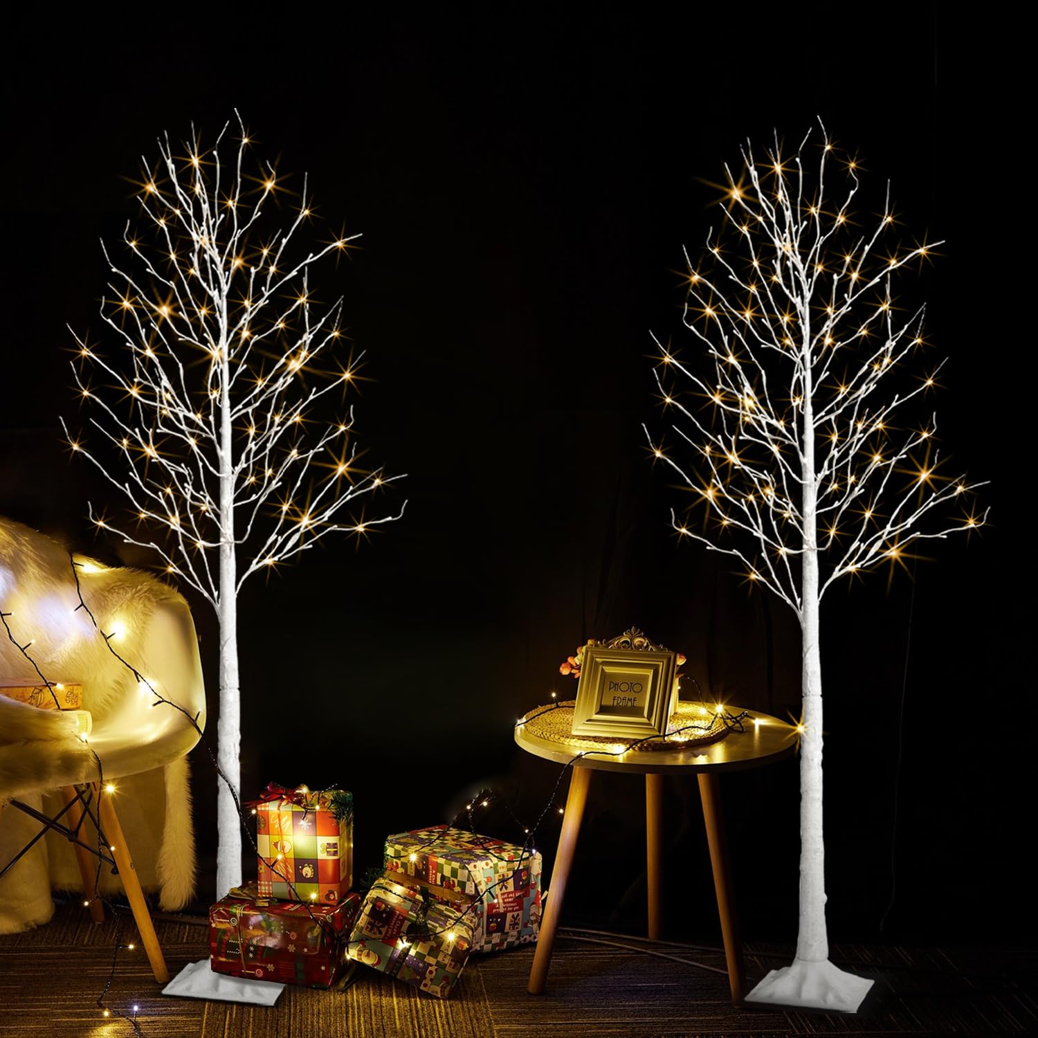 JoyHue 2 Pack 6ft Lighted Birch Tree