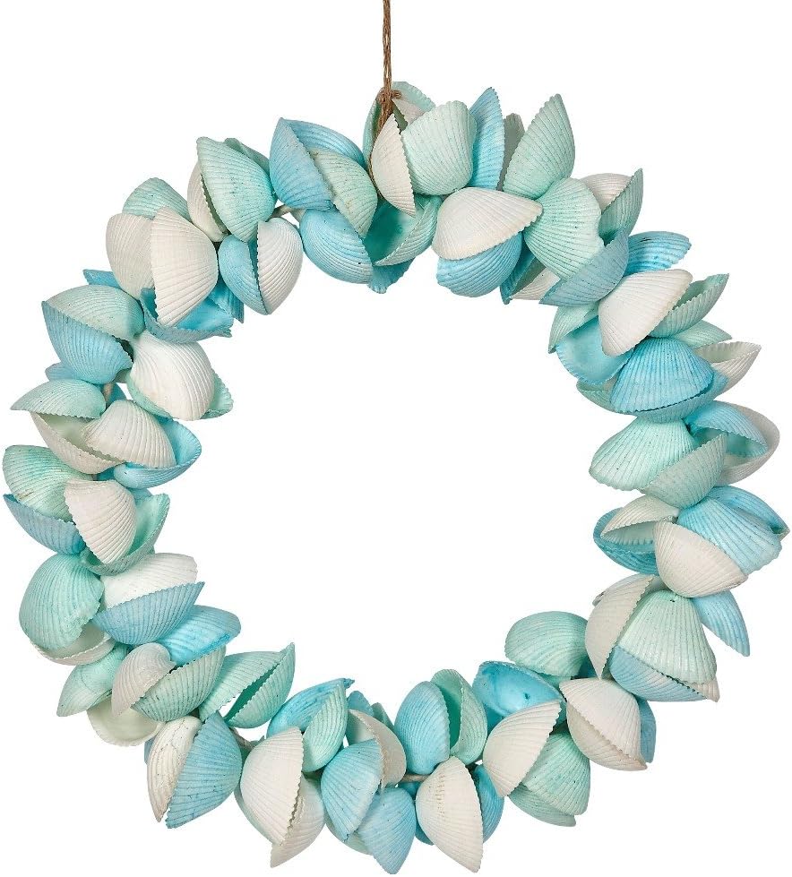 Ark Shells Wreath 12" White/Green/Blue, Nautical Beach Home Decor, Coastal Decorations