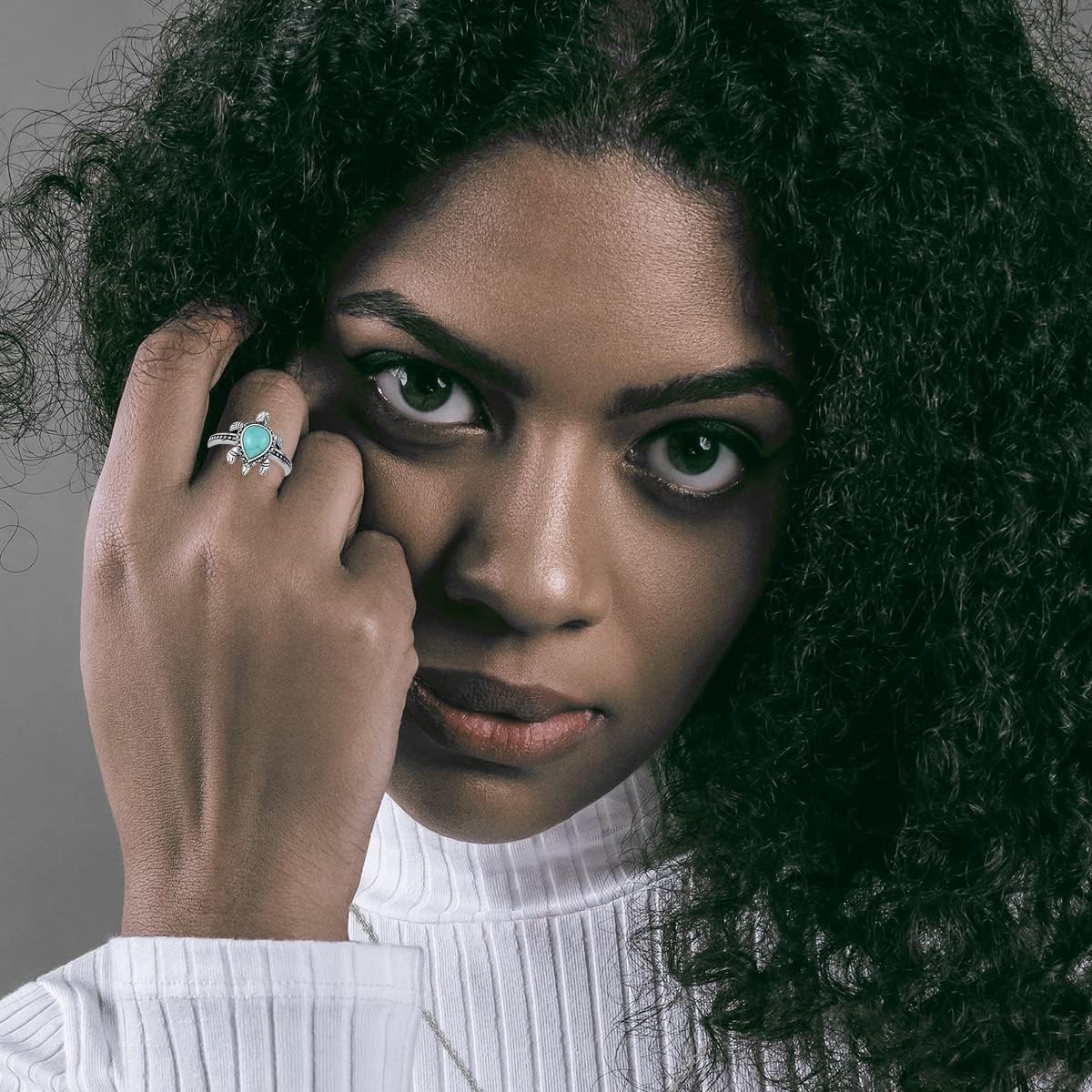 Turtle Ring 925 Sterling Silver Genuine Turquoise/Larimar/Jade Ring Turtle Design Sea Tortoise Gifts for Women Best Friend Her - Image 7