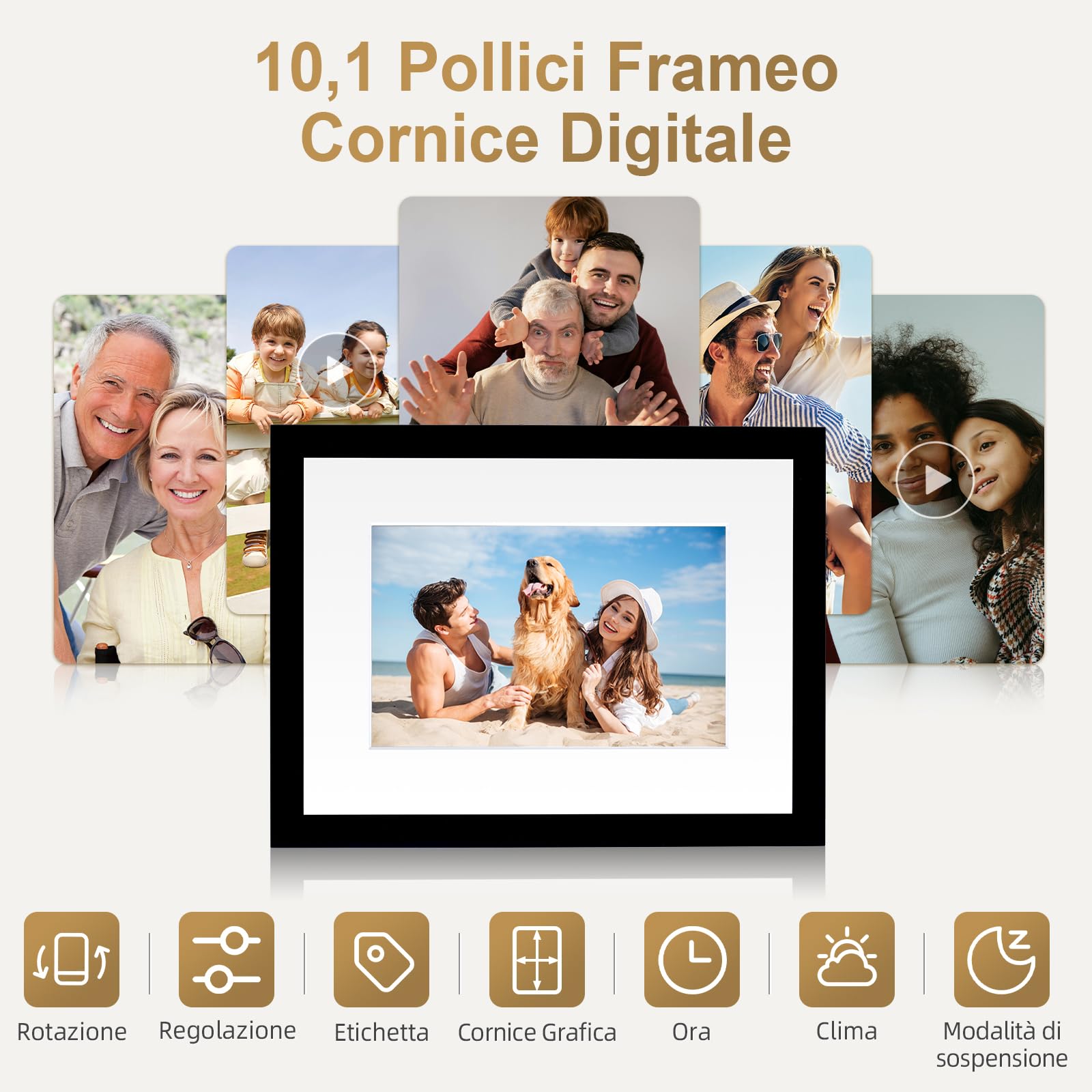 Cornice Digitale, Rollei Smart Frame WiFi 110 10,1 Pollici Frameo Portafoto Digitale 32GB IPS Touchscreen 1280x800 Condivisione di Foto e Video Cornice Nera Cornice-Foto-Portafoto-Cornici-Digitali