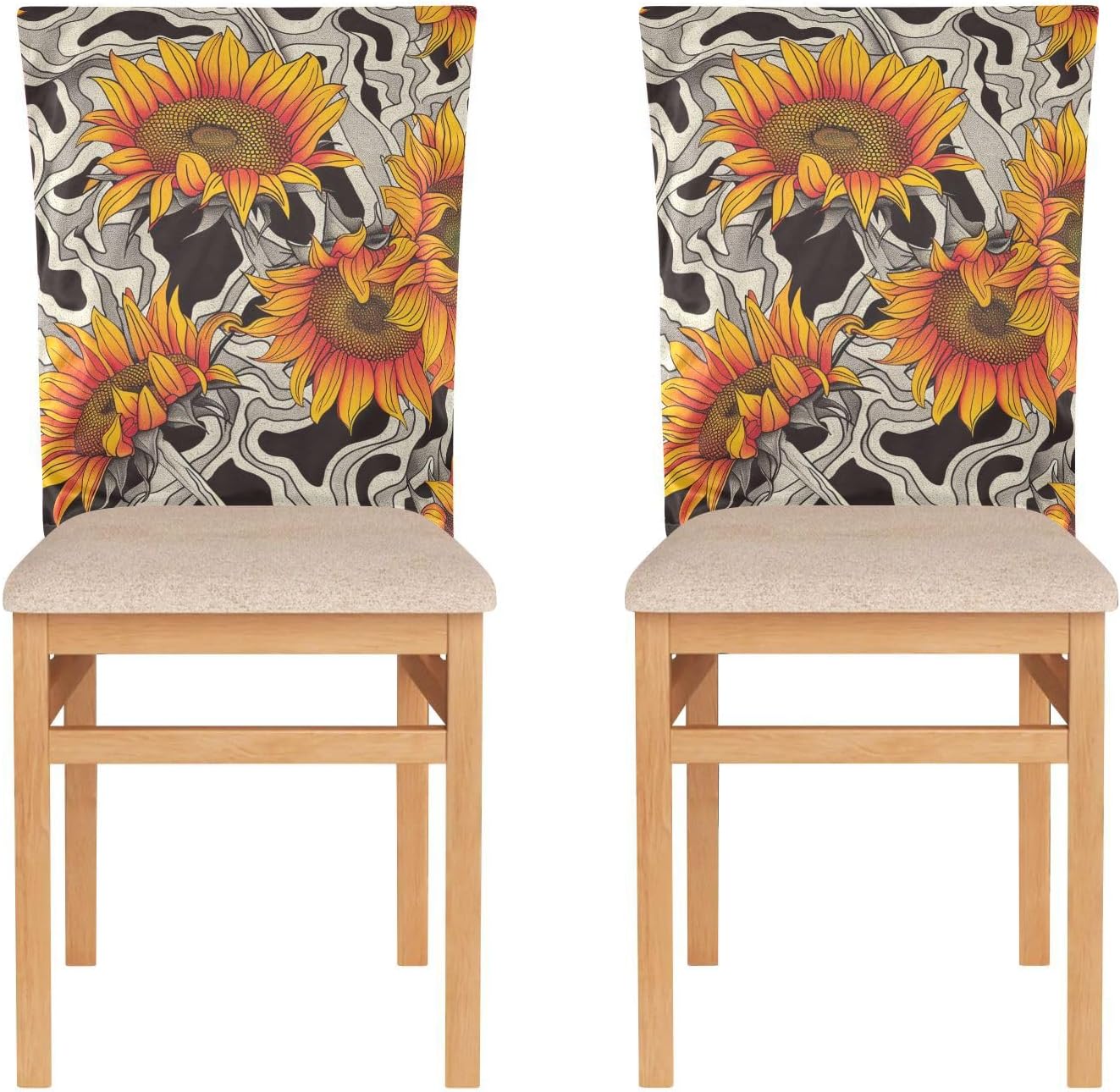 ALAZA Geometric and Sunflowers Chair Back Cover Set of 6, Washable Reusable Removable Chair Slipcovers Decorative Chair Cover for Home Kitchen Wedding Party