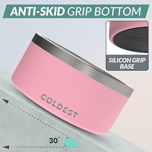 Vista 365 de Coldest Cuenco de metal antioxidante, antideslizante, 3 capas aisladas, acero inoxidable, perro, gato, mascota, antiderrames, sólido, para agua