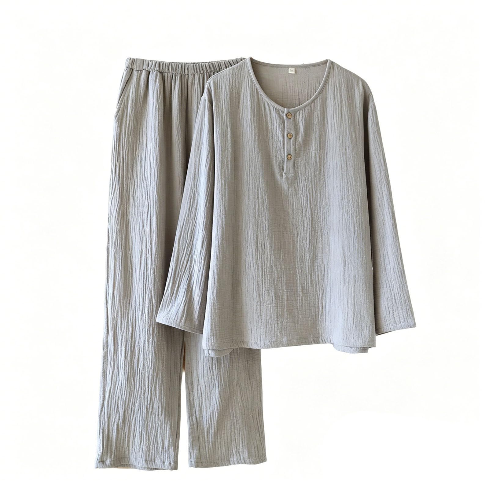 Pyjama long en coton pour homme : ensemble de détente oversize deux pièces de couleur unie