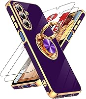 Vista 101 de LeYi para Funda de Teléfono Samsung Galaxy A13-5G: Protector de Pantalla de Vidrio Templado, Soporte Magnético Giratório de Anillo 360°, Borde Negro