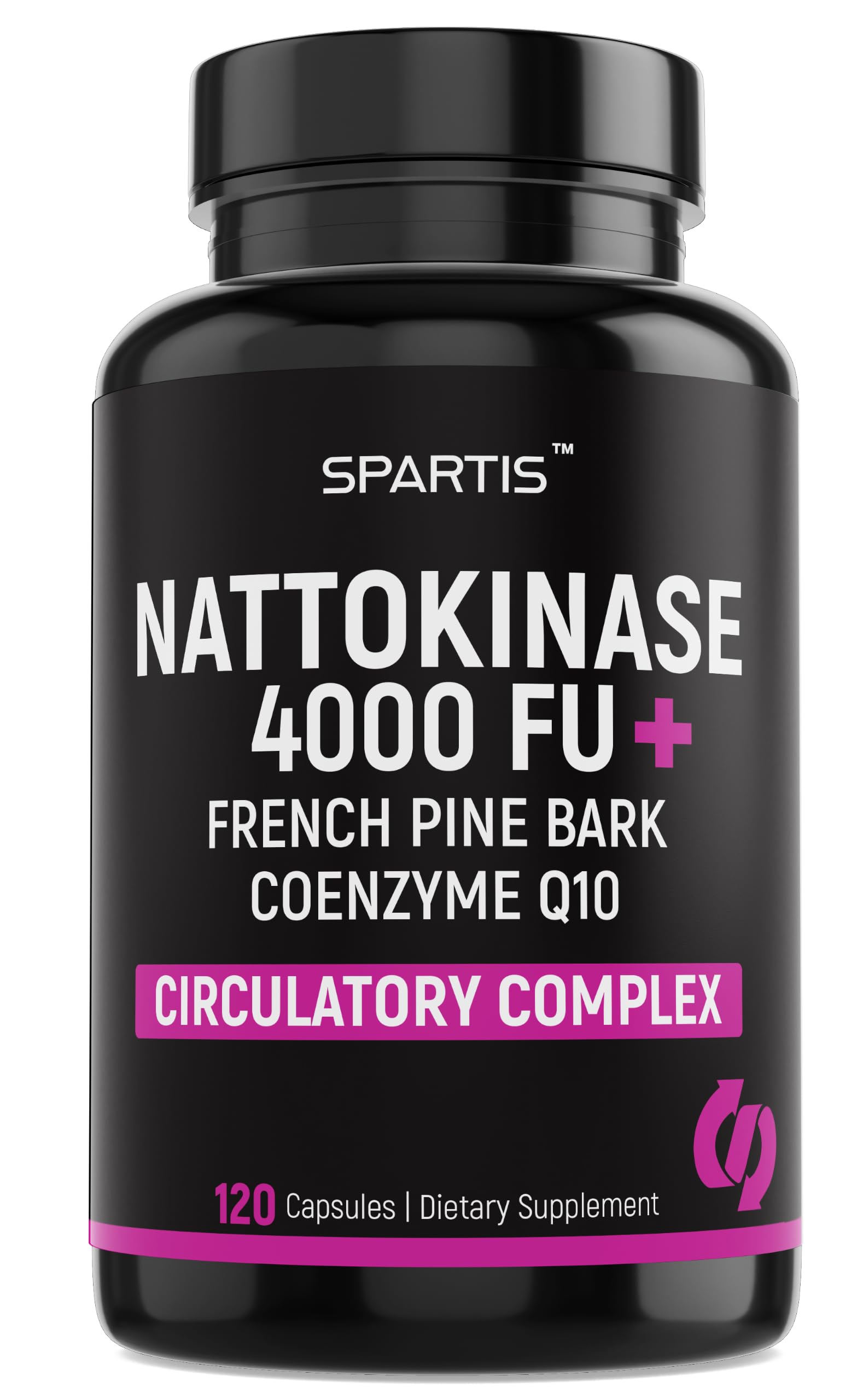 SPARTIS Nattokinase Supplement 4000 FU CoQ10 100mg French Maritime Pine Bark Extract 200mg with Enzymes for Circulatory Support (Pack of 1 at 120-Caps)