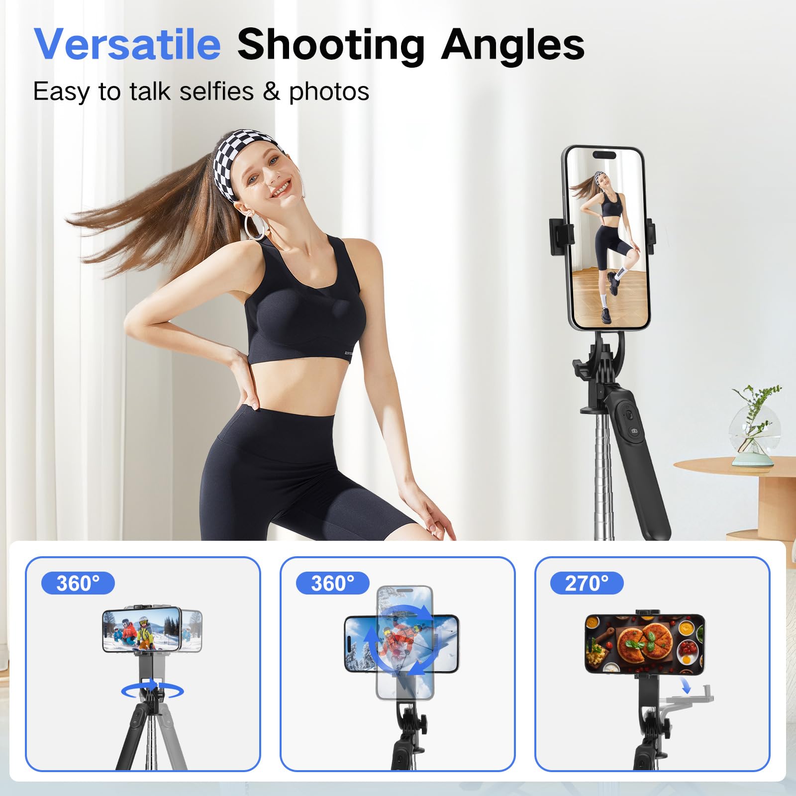 Trépied selfie stick avec 2 lumières de remplissage, en métal avec télécommande amovible, 180 cm trépied pour smartphone compatible avec iPhone & Android Smartphone
