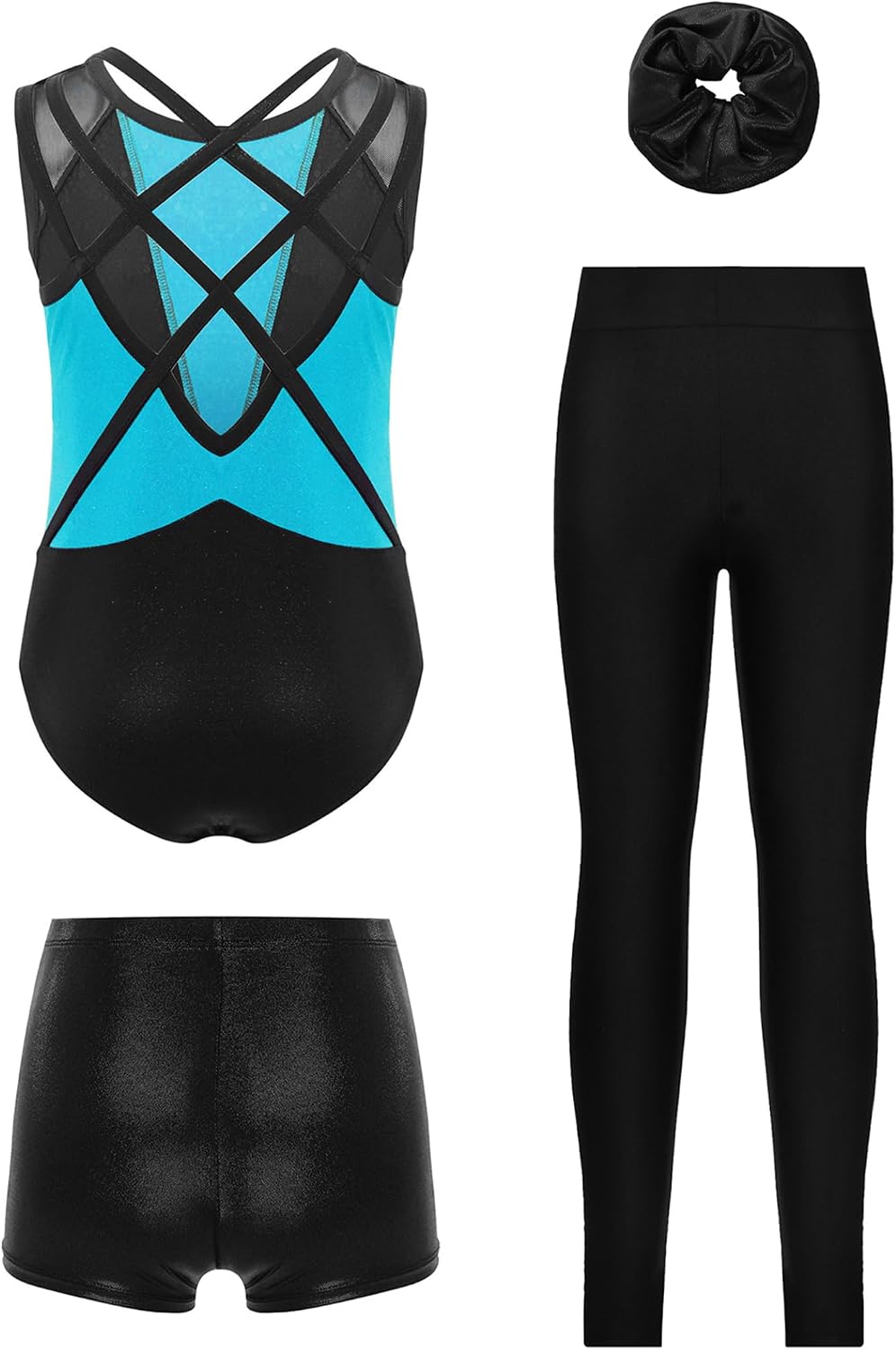 Gymnastics Leotard for Girls Tumbling Unitard Sleeveless Dance Biketard with Shorts Leggings Hairband