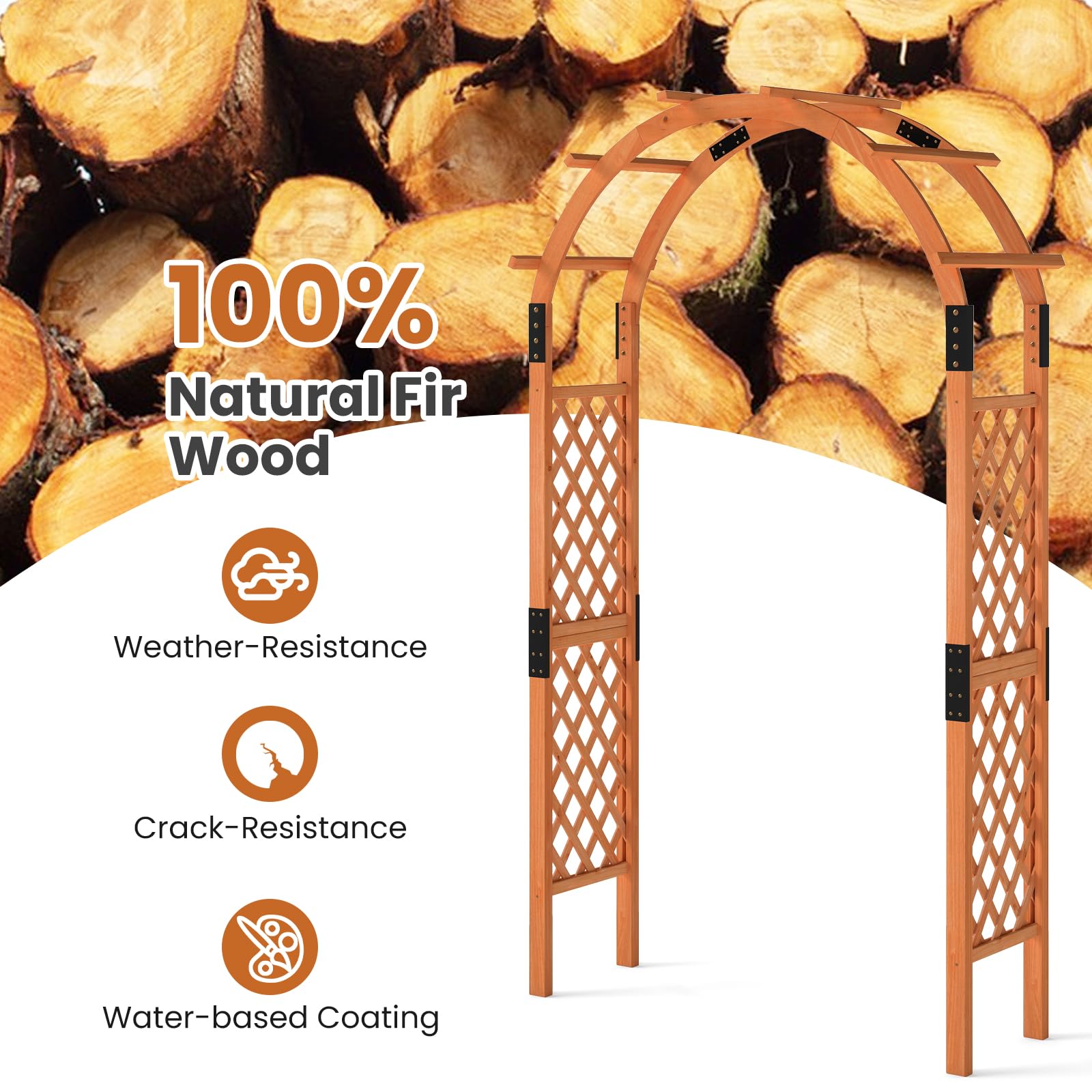 HOMASIS Arco da Giardino in Legno, Arco per Piante Rampicanti, Supporto da Giardino per Feste, Matrimoniali, Traliccio per Rampicanti, Rose, 132 x 45,5 x 235 cm, Arancione
