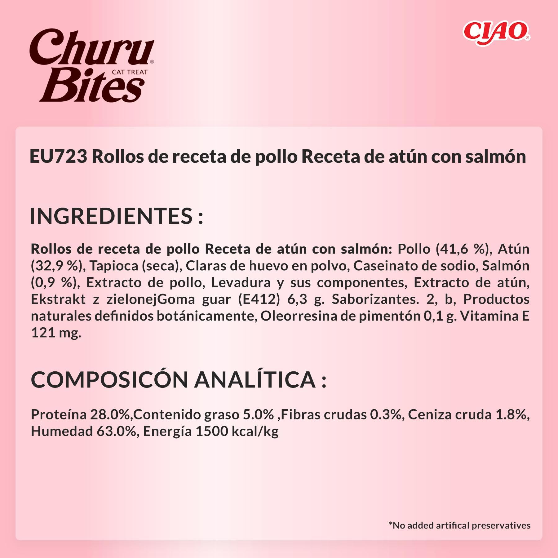 INABA Churu Bites Gatos - Snacks de Atún y Salmón - Premios Saludables - Golosinas Crujientes y Cremosas - Pequeña y Práctica Porción - Sin Conservantes ni Colorantes - 30g (3x10g)