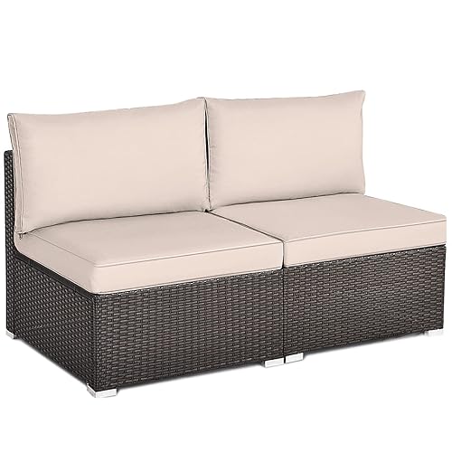 RELAX4LIFE 2-Piece Rattan Armless Sofa - Patio Wicker Sectional Conversation