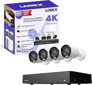 Lorex Connect [New App] 4K 8-Channel 1TB NVR Wired System | IP PoE Bullet Cameras | AI Detections | Deterre...