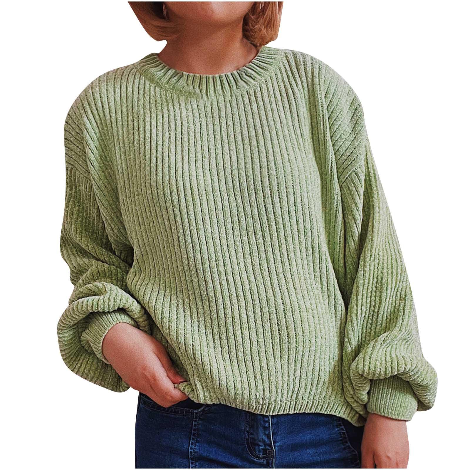 Womens Ribbed Knit Sweater Long Sleeve Crewneck Oversized Solid Pullover Fall Casual Comfortable Chic Jumper