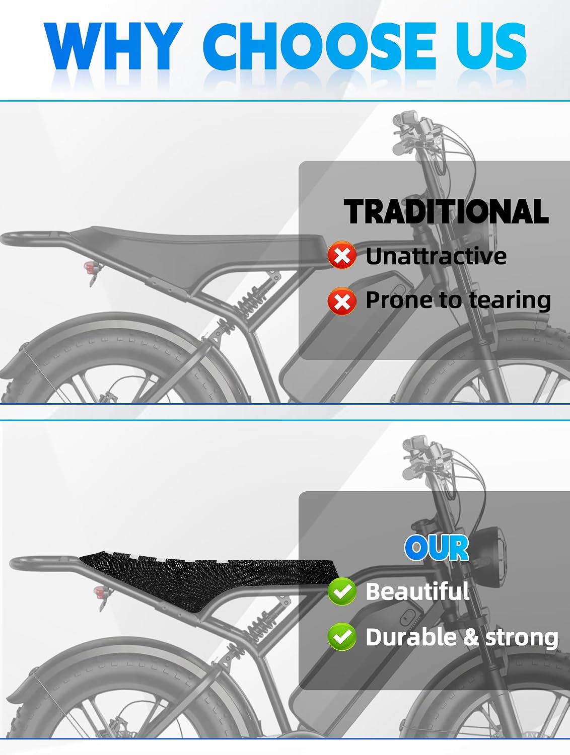 Seat Cover for Electric Bike TST R002,Non-Slip PVC Cushion Cover for Ebike Electric Dirt Bike TST R002-White