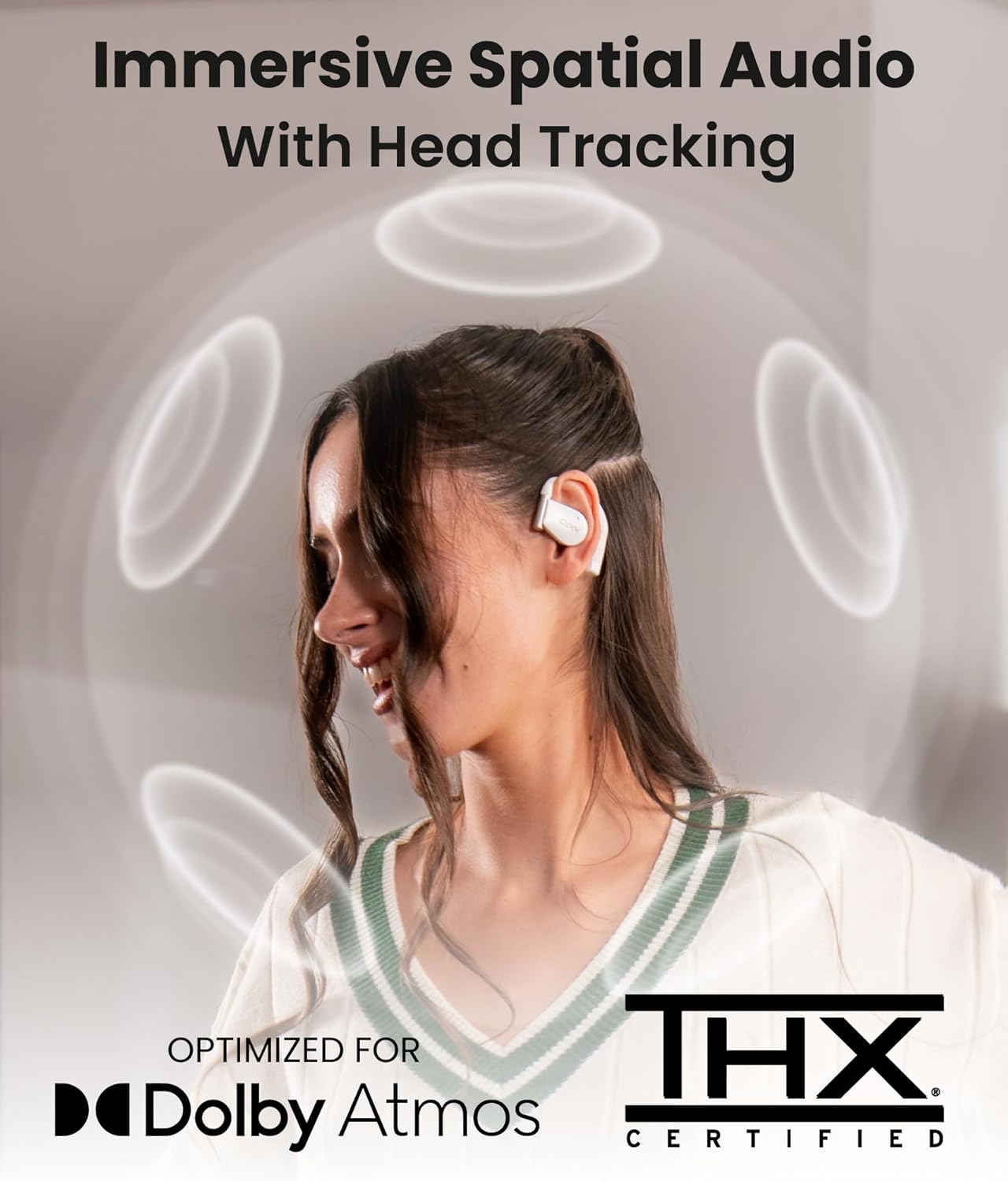 Cleer ARC 4 Plus Open Ear Earbuds,True Wireless Bluetooth Earphones with Dolby Audio and Head Tracking, Earhook Earbuds with 34H Playtime, IPX7 Waterproof Sports Headphones for Workout, EQ, White - Image 2