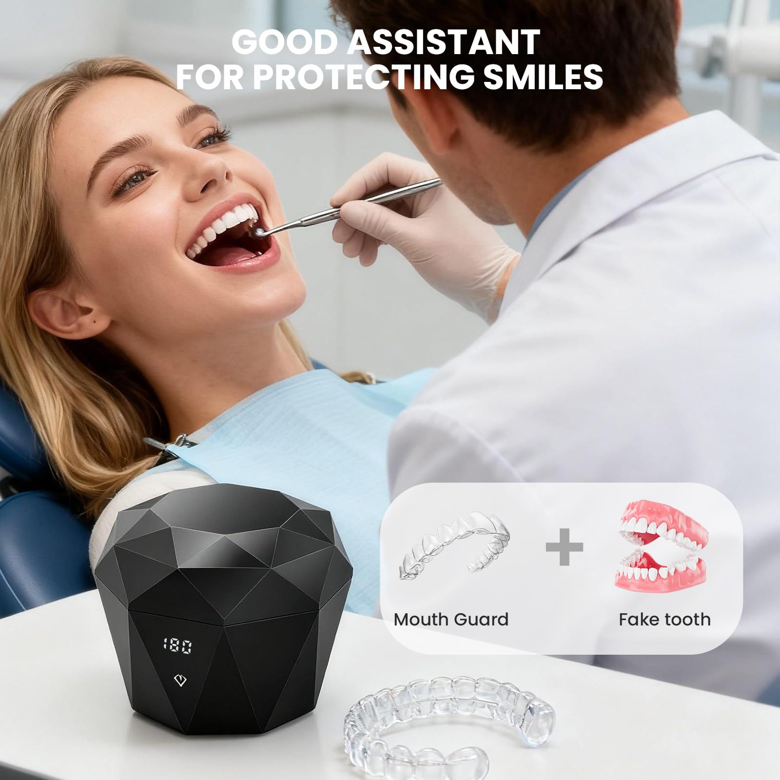 Dispositivo de limpieza por ultrasonidos 45 kHz máquina 180 ml U/V Dental Pod Retainer Cleaner para férulas dentales, raíles de mordedura, rieles de crujir, con función de temporizador