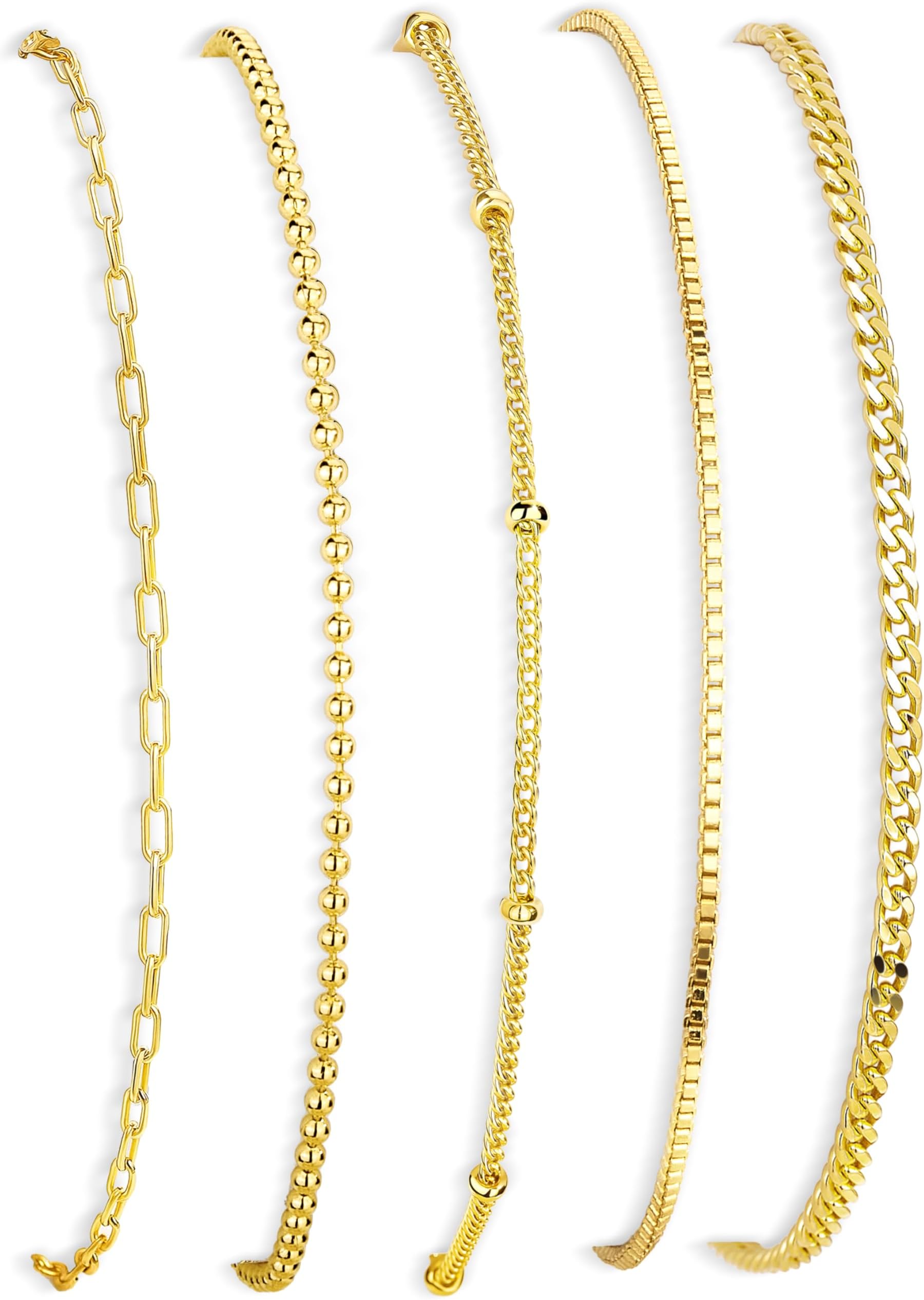 Gold Bracelets for Women Non Tainish,Dainty Bracelets Stack for Women Trendy, Gold Plated Cuff Stackable Bracelets With Beaded Cuban Paperclip Snake Rope Bangle Hand Chain Jewelry Gifts for Women