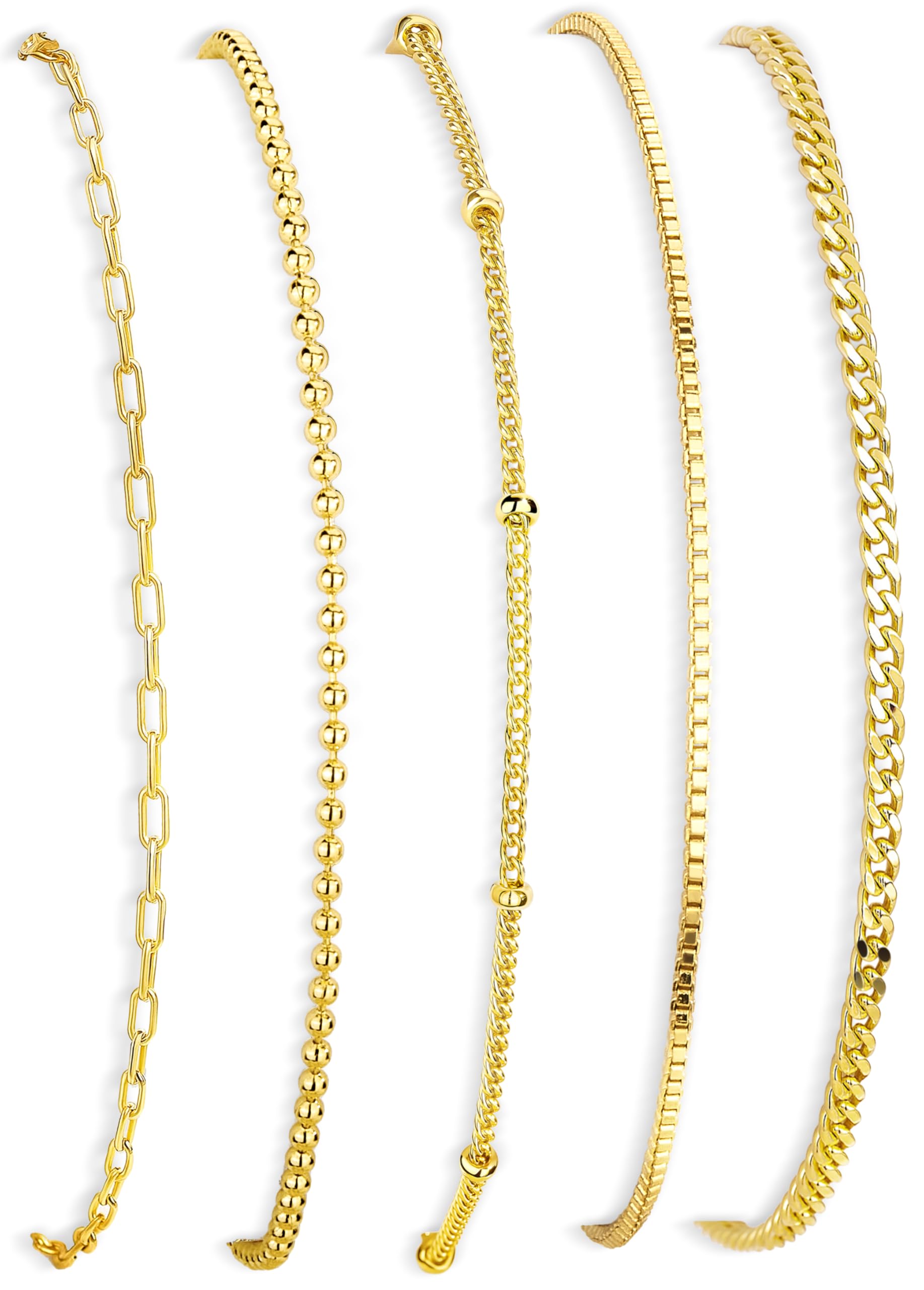 Gold Bracelets for Women Non Tainish,Dainty Bracelets Stack for Women Trendy, Gold Plated Cuff Stackable Bracelets With Beaded Cuban Paperclip Snake Rope Bangle Hand Chain Jewelry Gifts for Women