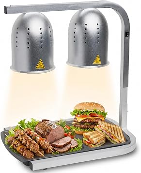 SYBO Commercial Grade Food Heat Lamp, Electric 2-Bulb Heating Lamp Warmer for Food with Adjustable Stand, 500W, Silver