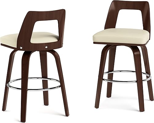 SIMPLIHOME Ellison - Taburete contemporáneo de madera curvada (2 unidades) en piel sintética vegana crema, para comedor y cocina