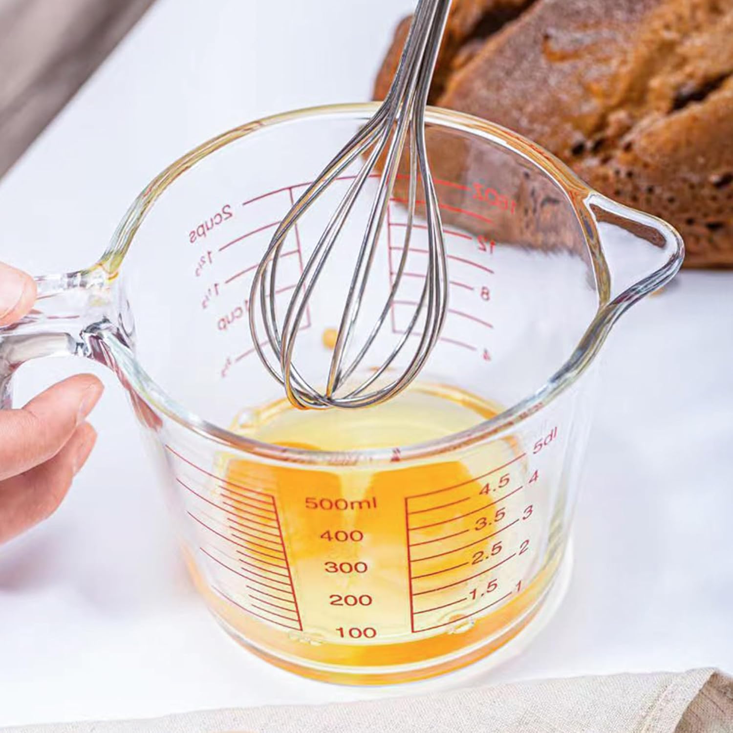 Copo medidor de vidro, copos medidores de líquido de vidro temperado, máquina de lavar louça, freezer, micro-ondas e forno pré-aquecido, utensílios essenciais de cozinha (350 ml)