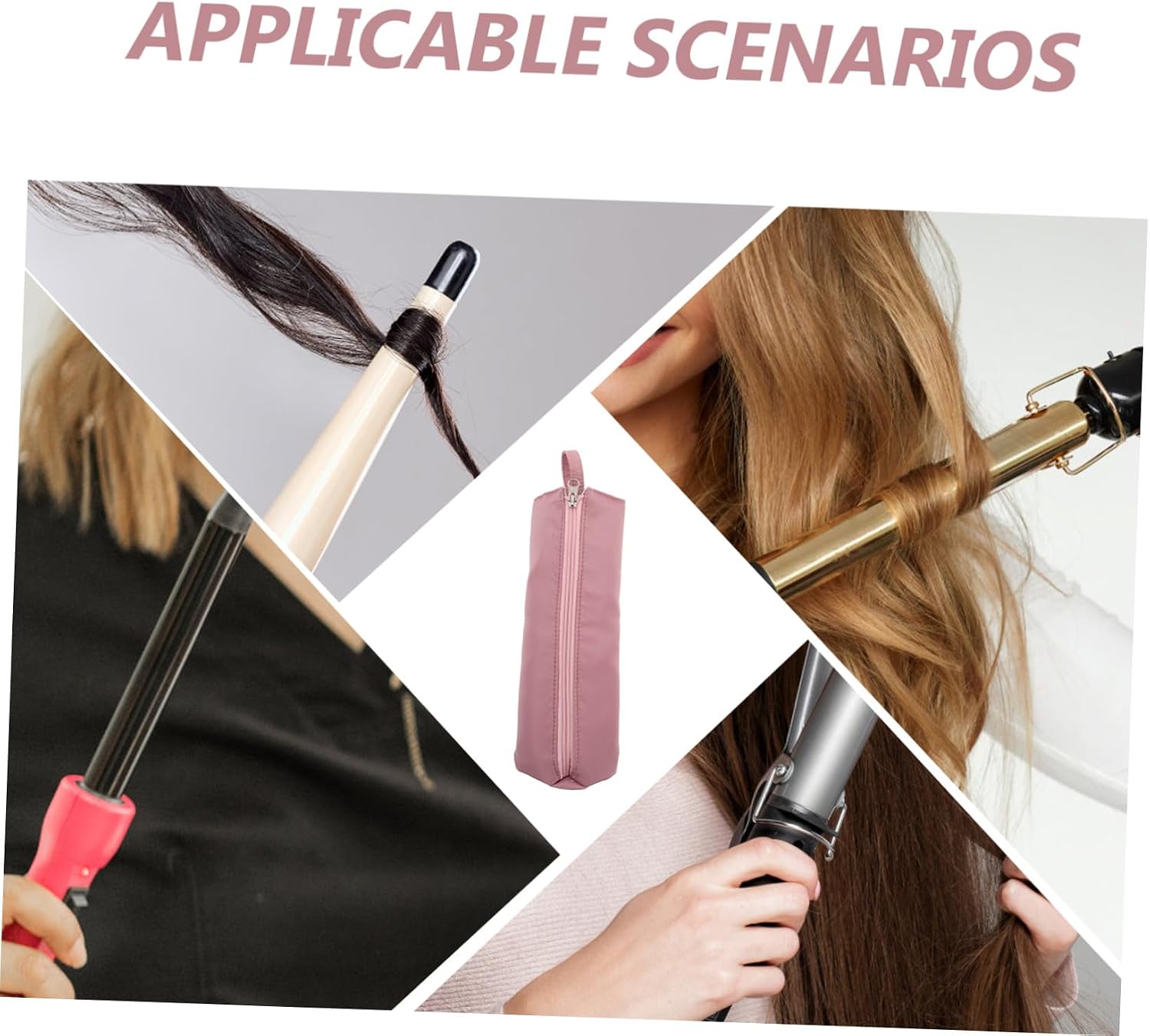 ARTIBETTER Heat Resistant Curling Iron Travel Pouch with Hanging Hook Portable Pink Curling Wand Organizer Bag for Hair Tools Storage and Protection