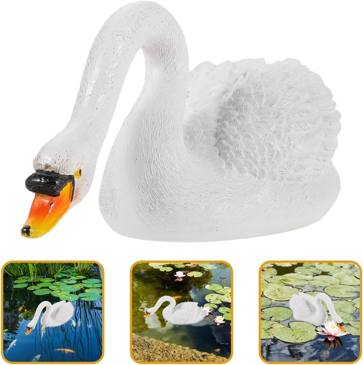 Cabilock White Resin Swan Figurine, Floating Simulation Swan Statue for Garden Pond, Realistic Garden Animal Sculpture Ornament for Balconies and Terraces