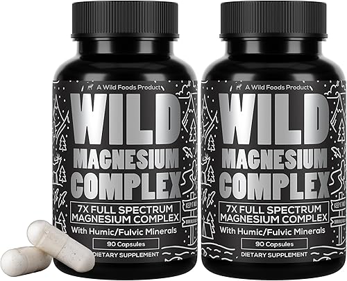 Wild Foods Suplemento complejo de magnesio con formas 7X  Alta absorción, espectro completo, fácil digestión  500 mg de glicinato, bisglicinato,