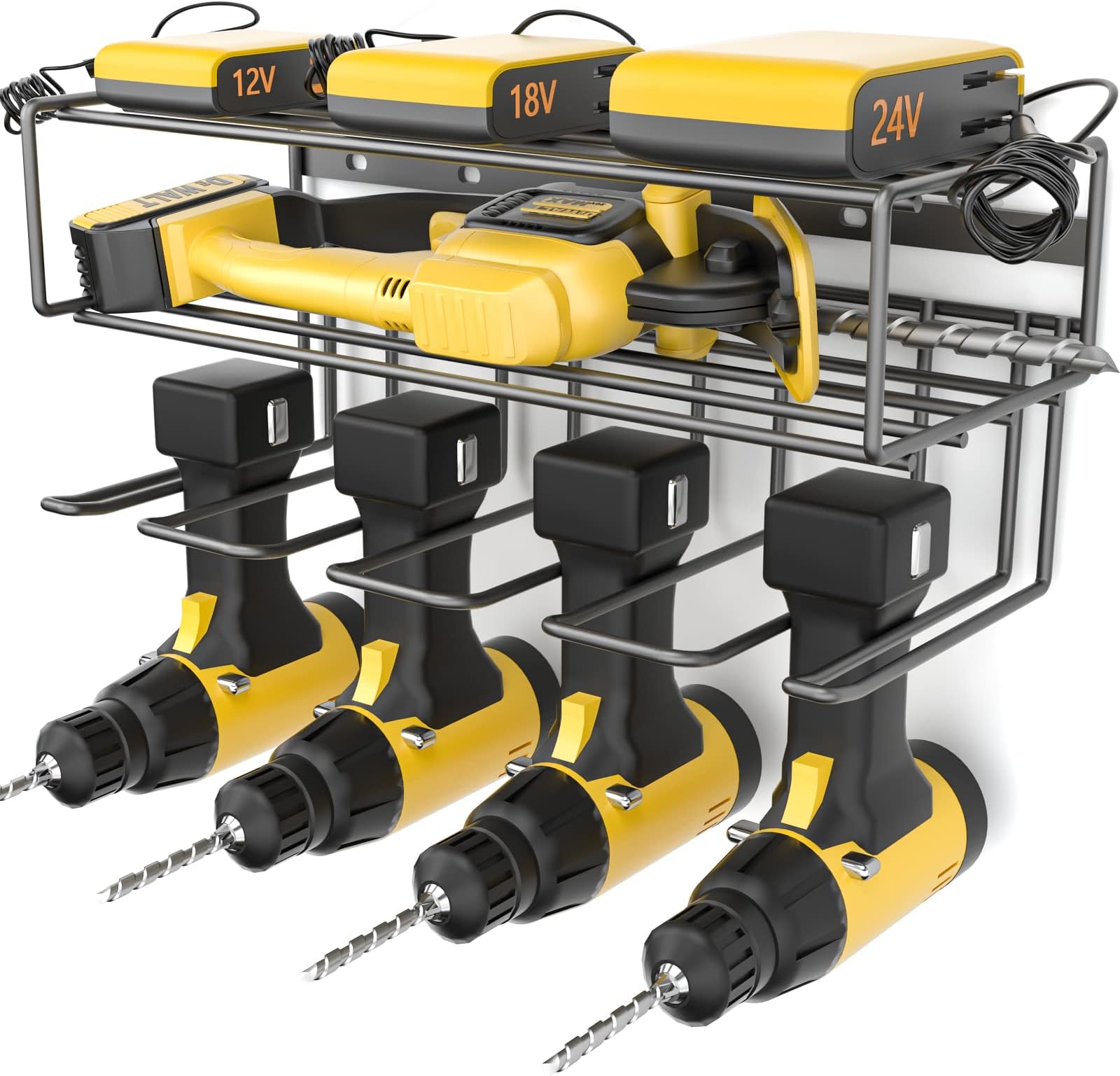 INCLYPower Tool Holder, Heavy Duty Wall Mount Floating Tool Shelf Storage Organizer for Cordless Drill Tool, Metal Rack Garage Max Load 150lbs, Black