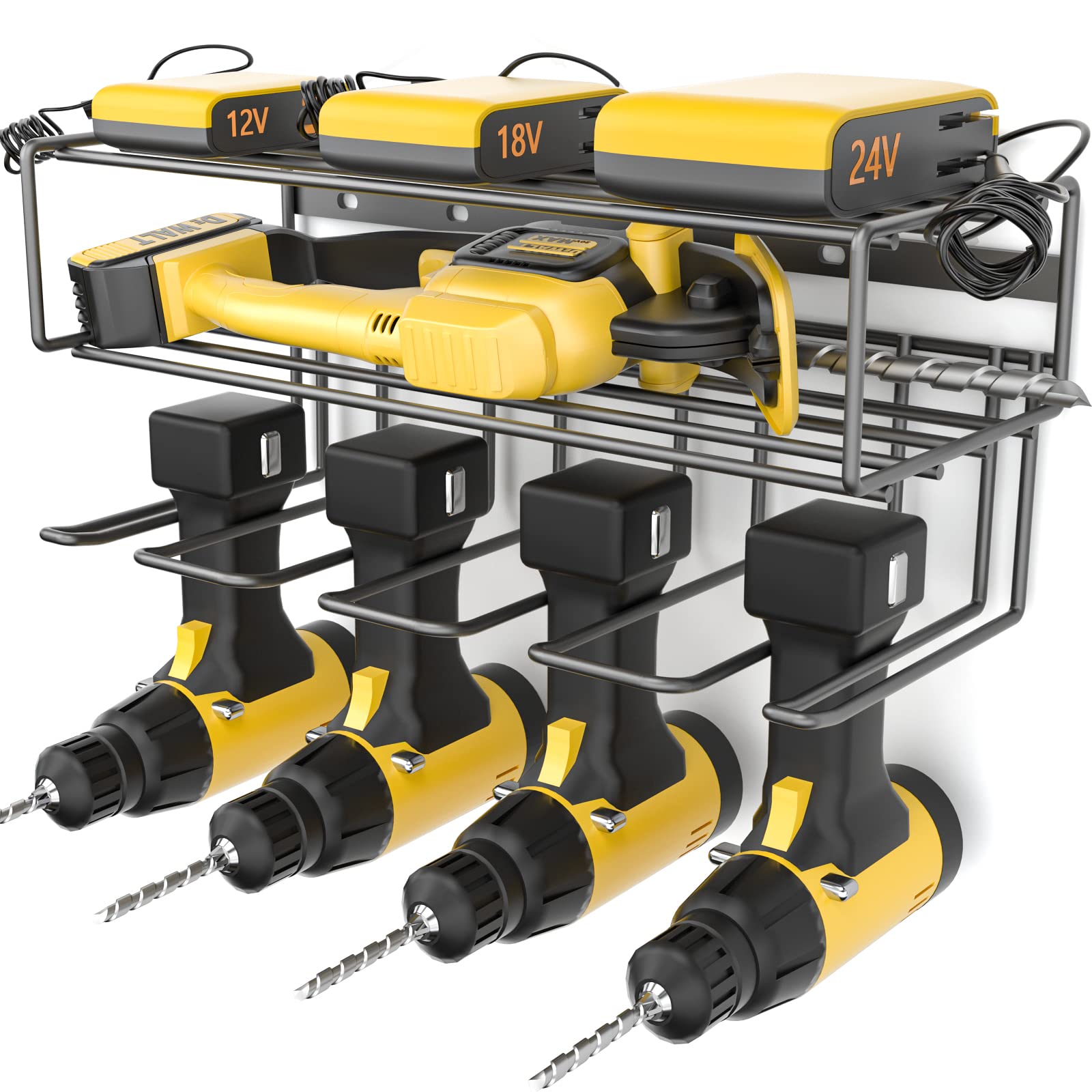 INCLYPower Tool Holder, Heavy Duty Wall Mount Floating Tool Shelf Storage Organizer for Cordless Drill Tool, Metal Rack Garage Max Load 150lbs, Black