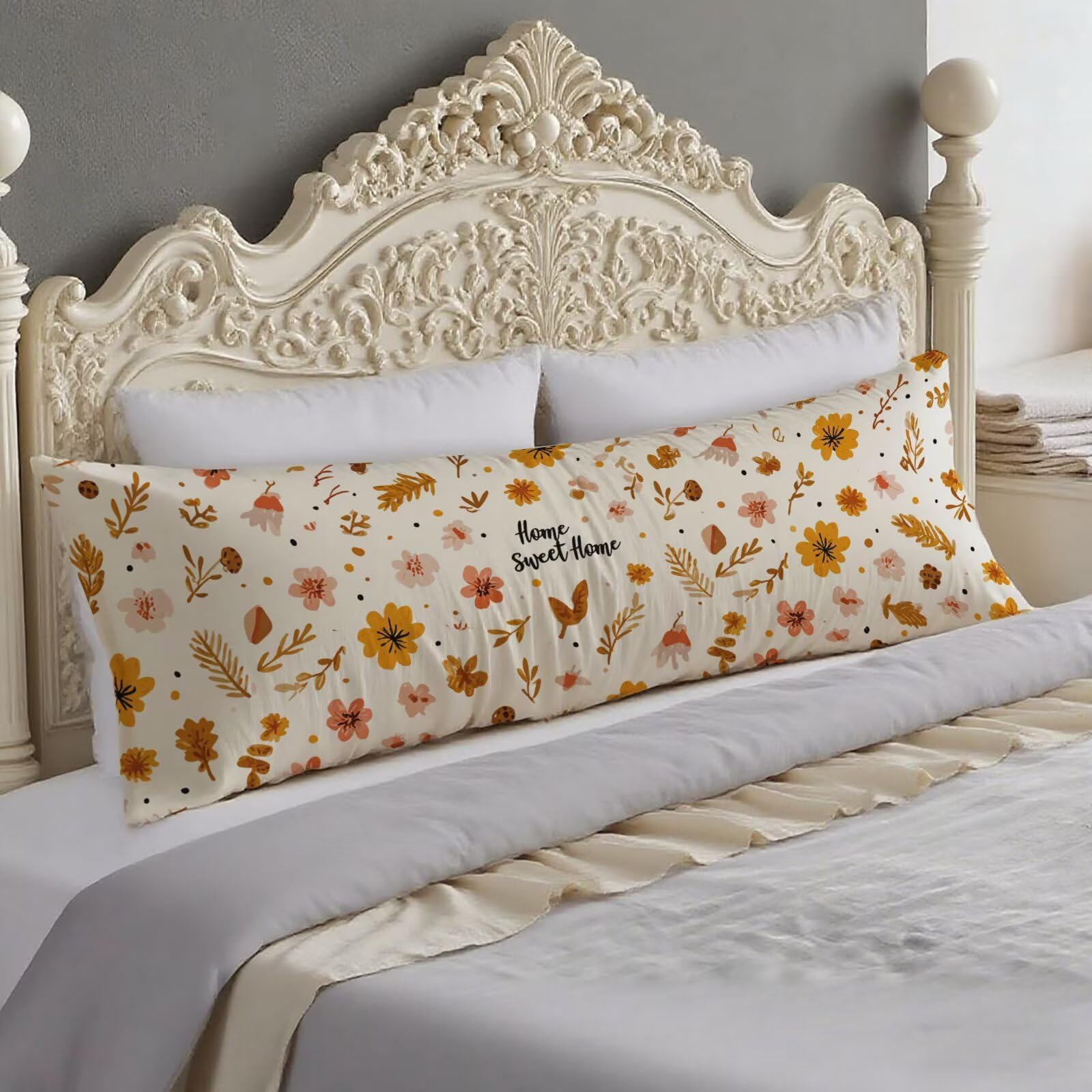 Taie traversin 140 cm orange brûlée et beige double face en velours O-96