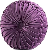 Vista 13 de Almohada redonda de terciopelo de 15 x 15 pulgadas, plisada, redonda, rellena de calabaza, para el hogar, para sofá, silla, cama, suelo de Verde