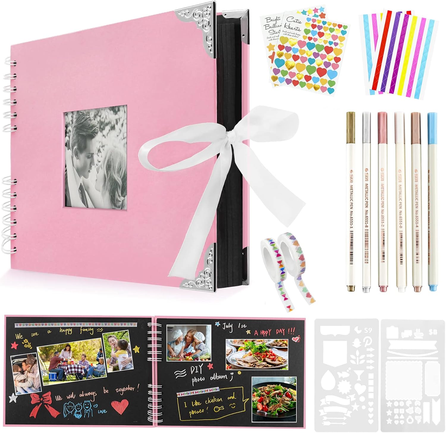 Newthinking Photo Scrapbook with 80 Black Pages, 11.5 x 8.5 Inches Scrapbook Photo Album with Accessories