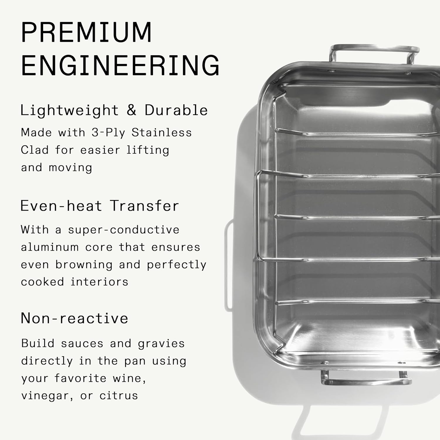 Made In Cookware | Stainless Clad Roasting Pan | 3-Ply Stainless Clad | Professional Cookware | Crafted in Thailand