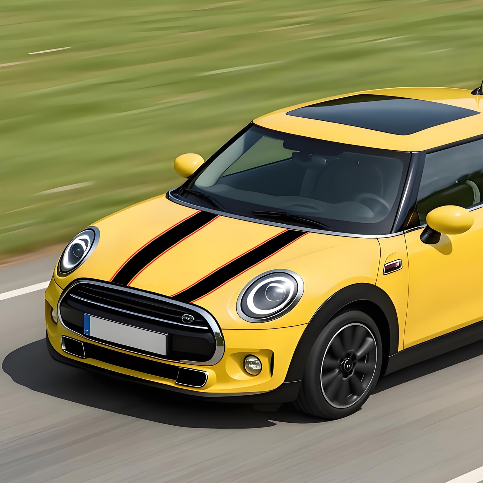 1 Paar coole Motorhaubenaufkleber Racing Streifen, Vinyl Auto Motorhaube Aufkleber Modifizierte Motorabdeckung Streifen Aufkleber für Mini Cooper R56 R55 R53 R50 R60 F56 F55 F54 F60, Schwarz/Rot