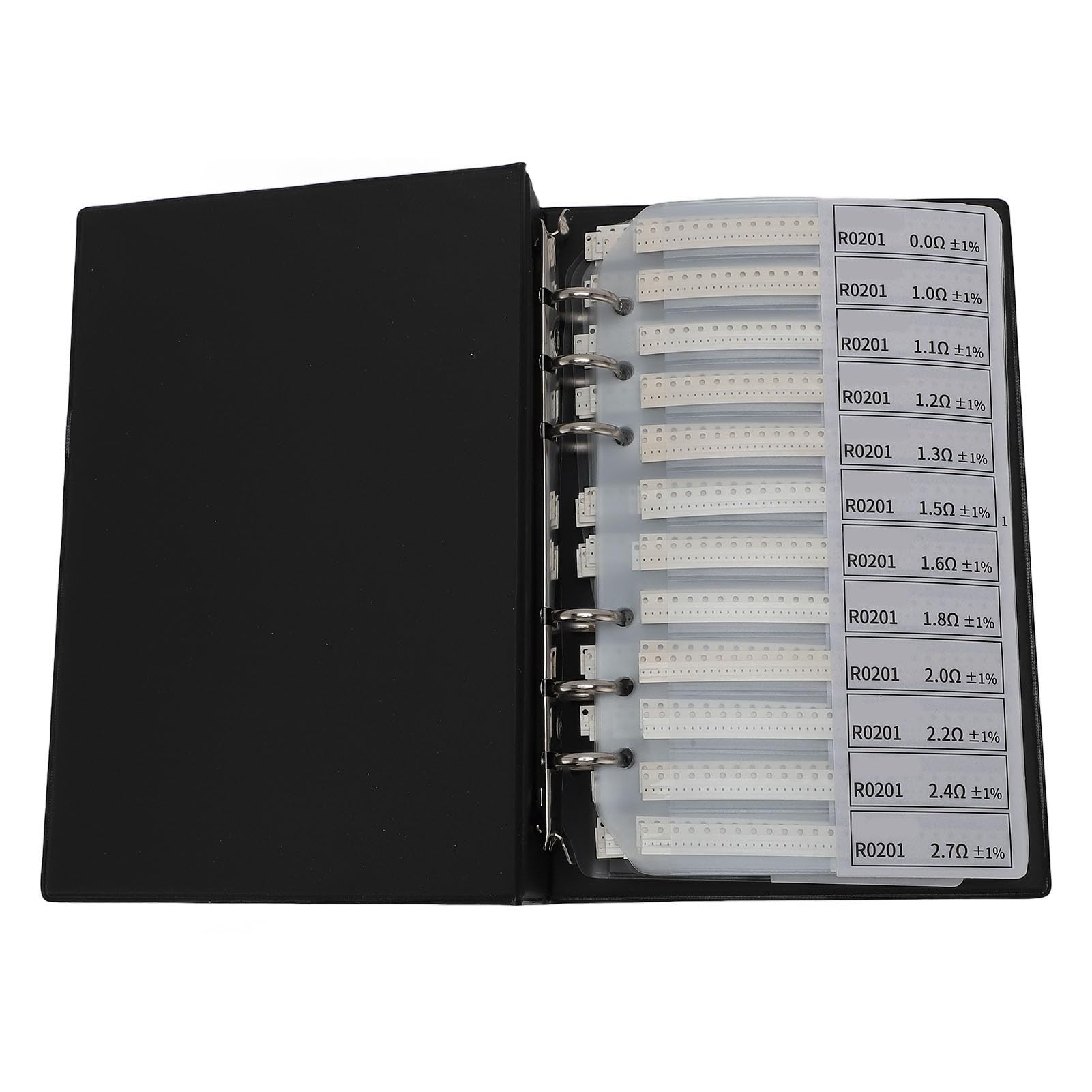 Catálogo de muestras de resistencias SMD, 170 valores x 50 piezas cada uno, precisión del 1%, carpeta de componentes electrónicos surtidos en estuche duradero de PVC para