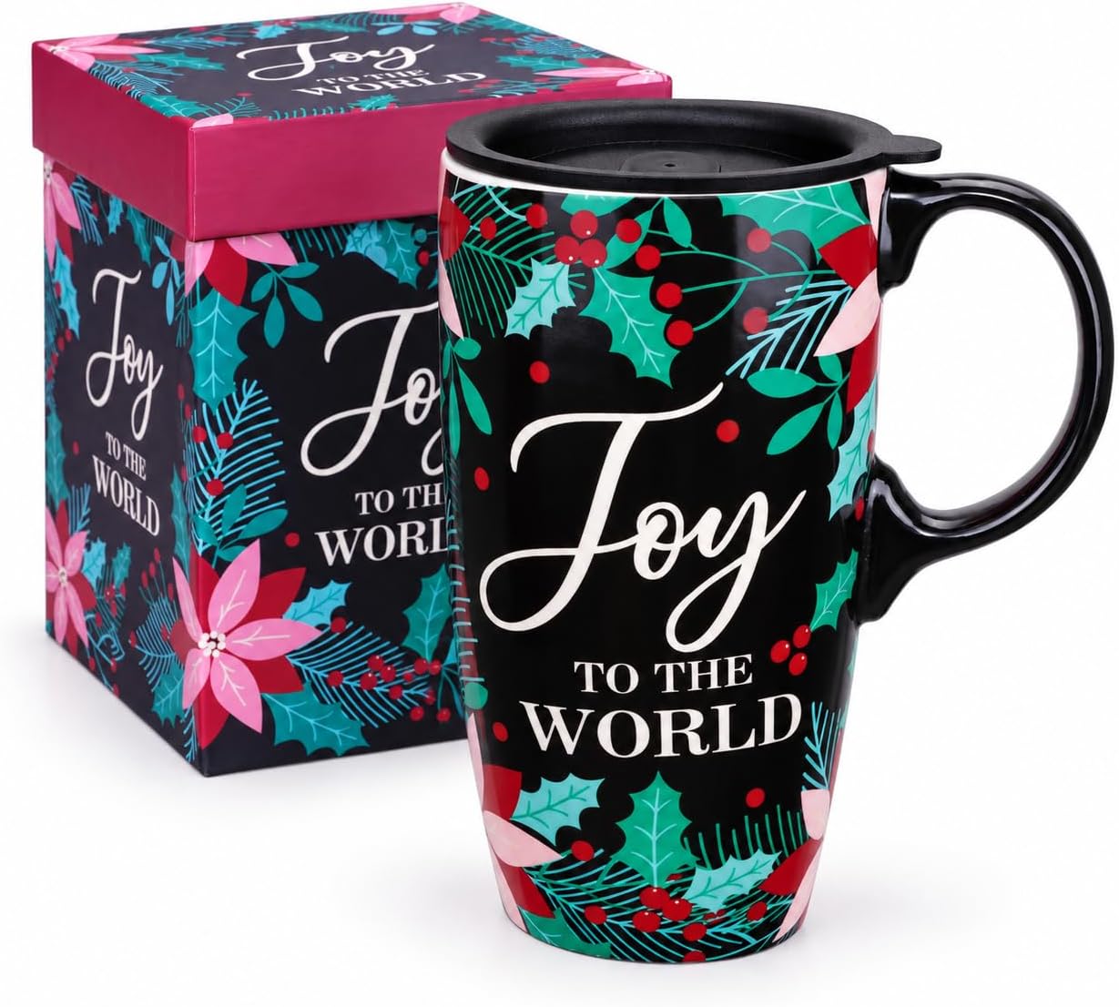 17oz Holly Joy Ceramic Coffee Mug with Lid
