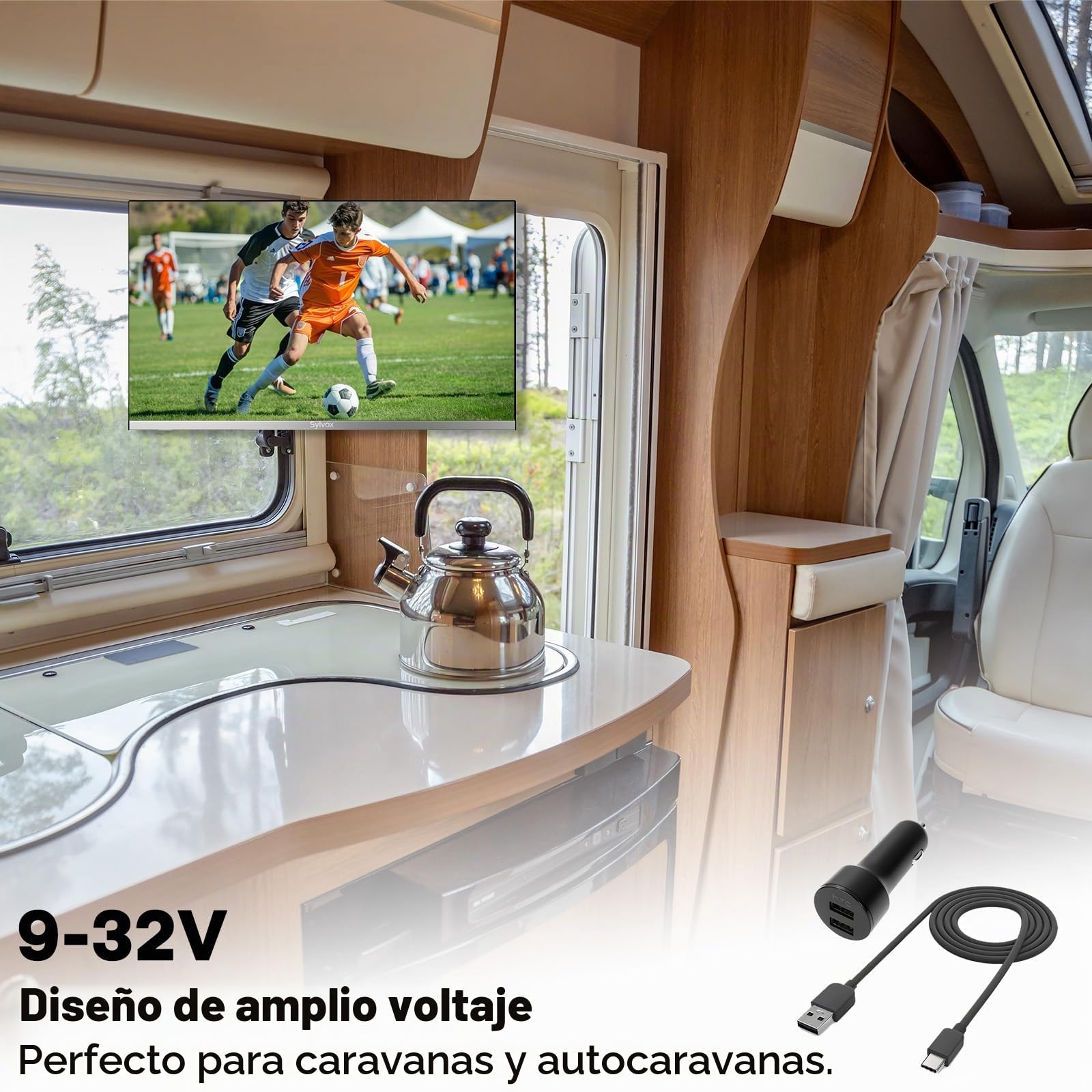 SYLVOX 24 Pulgadas (55 cm) Smart Camping Travel TV, DVD Play Incorporado, Google Televisor Full HD 1080P sin Bordes, Triple sintonizador DVB-C/T2/S2, HEVC, 12V TVpara caravanas, Camping y Camiones