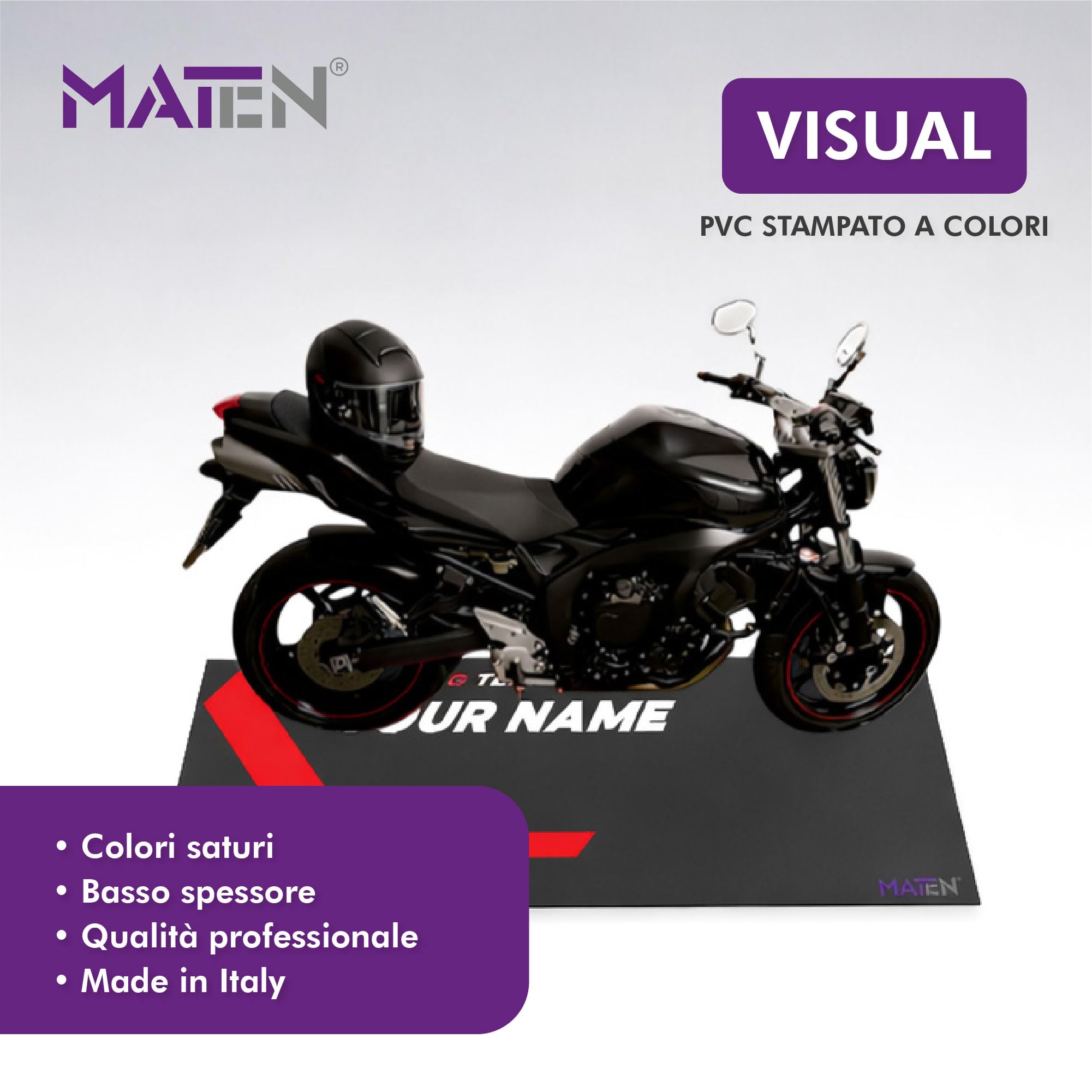 MATEN Tappeto Moto Garage Personalizzabile in PVC stampato, Fondo Antiscivolo, 2.5 mm, Ideale per Officina e Area Manutenzione, Made in Italy