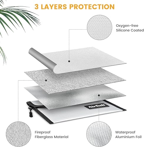 Miniatura 5 de Airfish Bolsa de dinero ignífuga, cartera ignífuga de 5 x 8 pulgadas, bolsa de dinero impermeable con cremallera, pequeña bolsa de efectivo ignífuga
