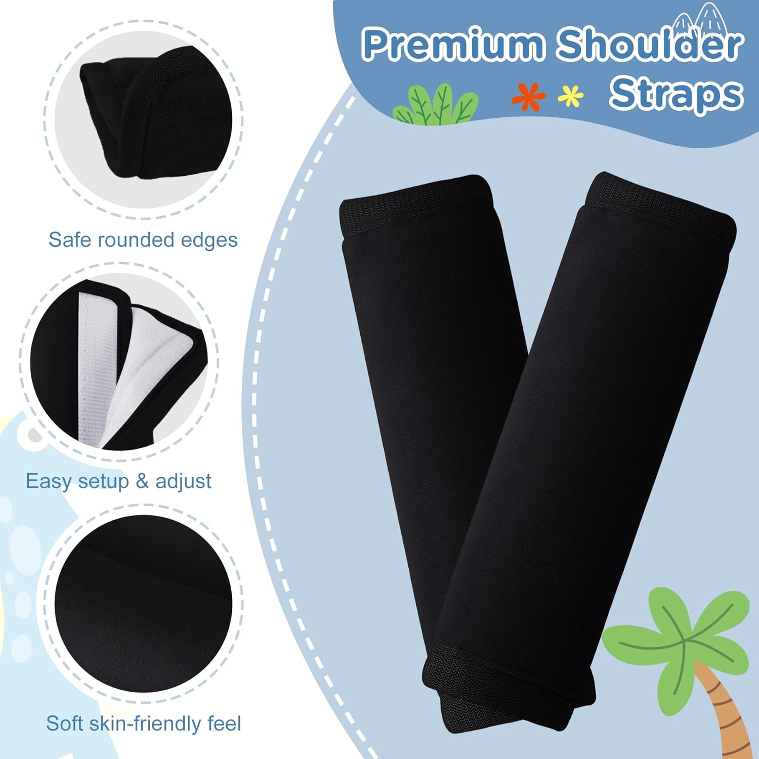 Car Seat Potty Training Protector, 2 Pack Waterproof Piddle Pad Carseat for Baby Toddlers, Leak-Proof Car Seat Liner with Non-Slip Back & 2 Strap Covers, Machine Washable - Black