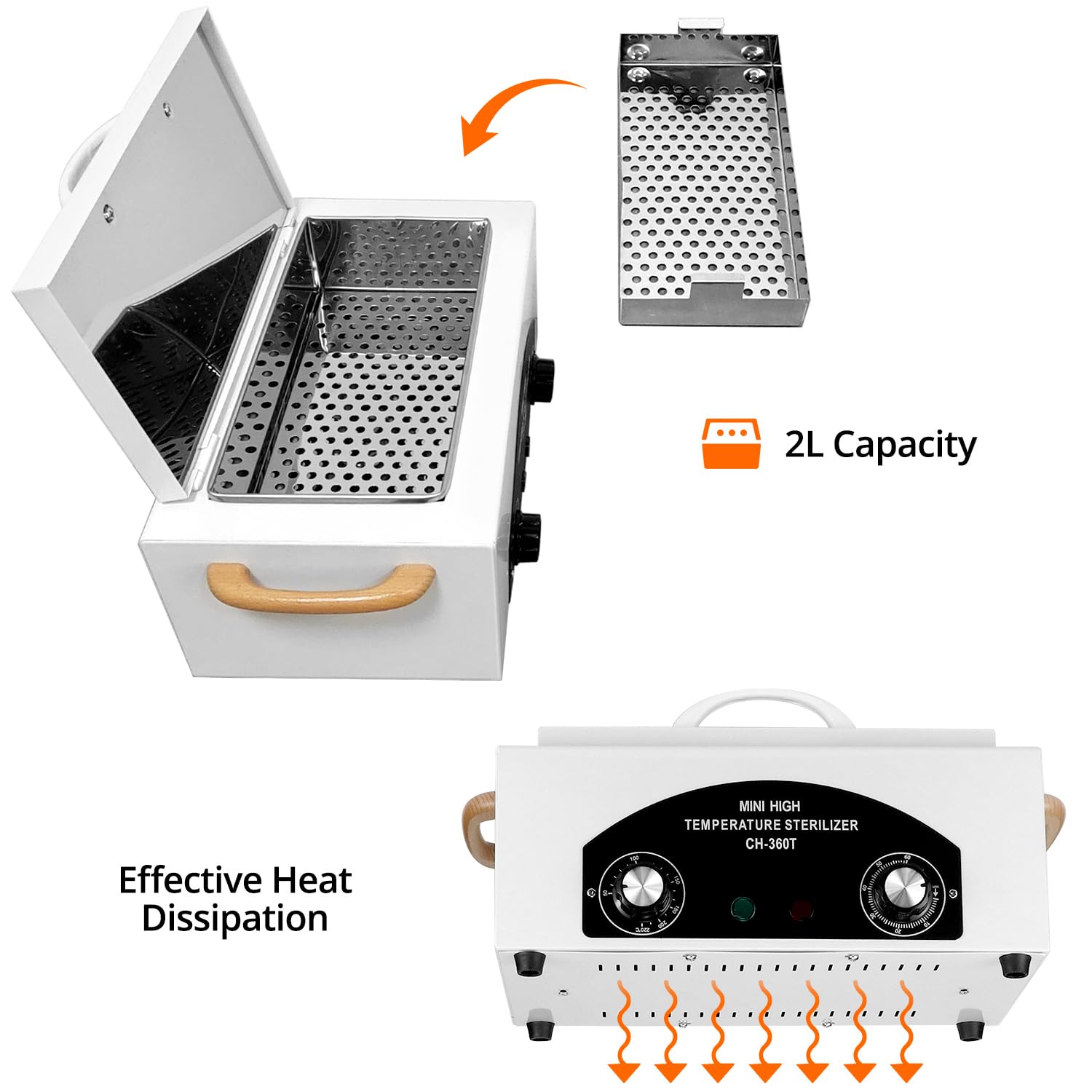 QWORK® Caja de calor seco 220 °C, 300 W, capacidad 2 L, temporizador 0-60 min, para herramientas de manicura, pedicura, peluquería y toallas